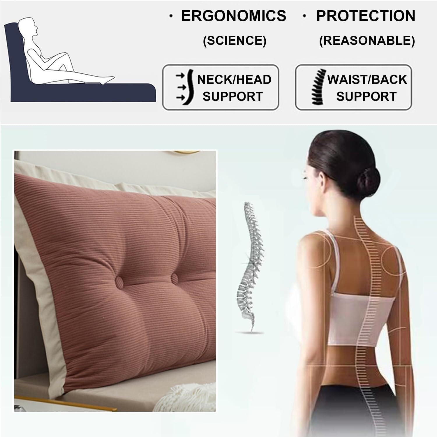 HIOSIEFUO Red Long Back Pillow with Washable Cover