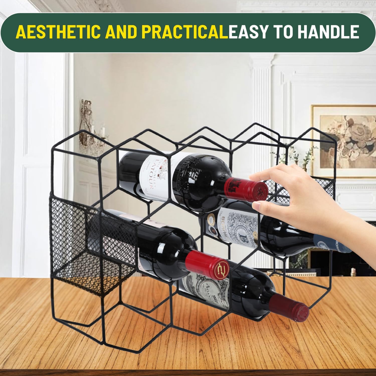 KFN 14 Bottle Tabletop Wine Rack Modern Black Metal 3 Tier