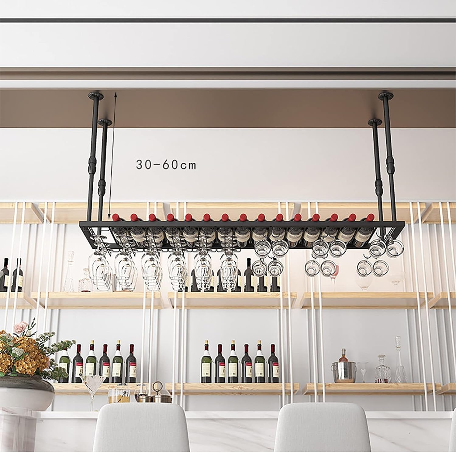 Stylish Hanging Wine Glass Rack with Adjustable Height