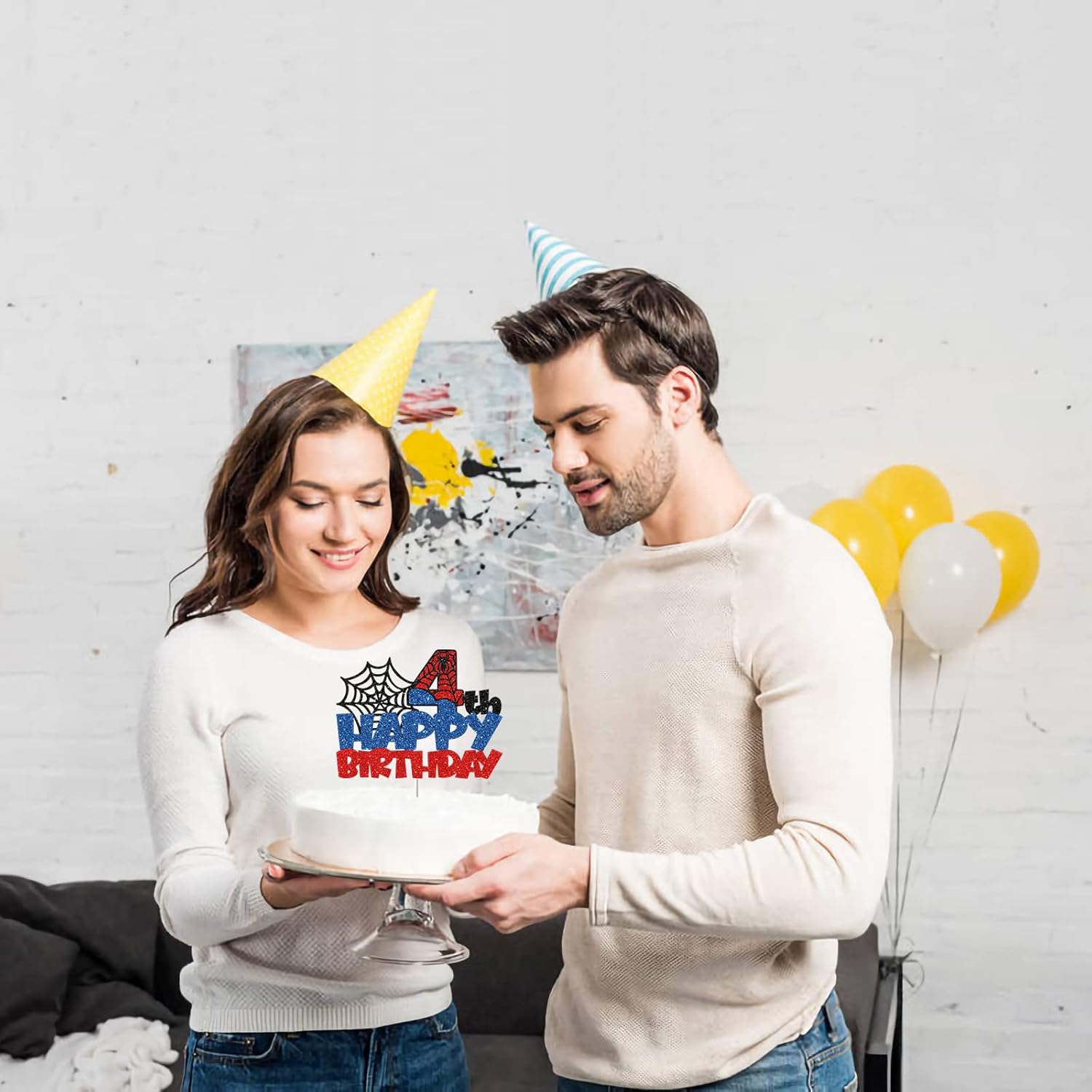 Ambishi Happy 4th Birthday Cake Topper Spider Cartoon Movie Themed