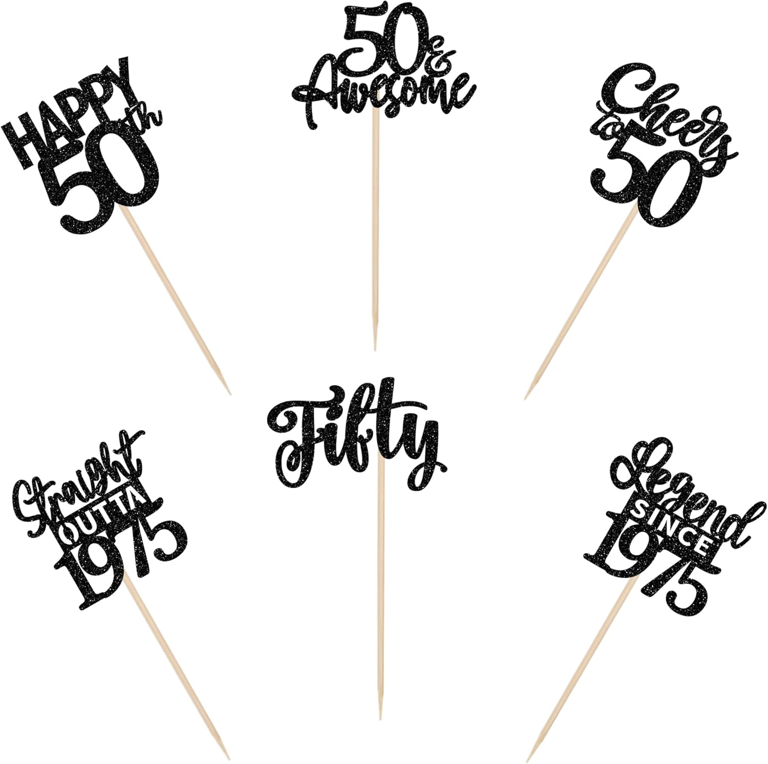 ZHUOWEISM 24PCS Black Happy 50th Birthday Cupcake Toppers 1