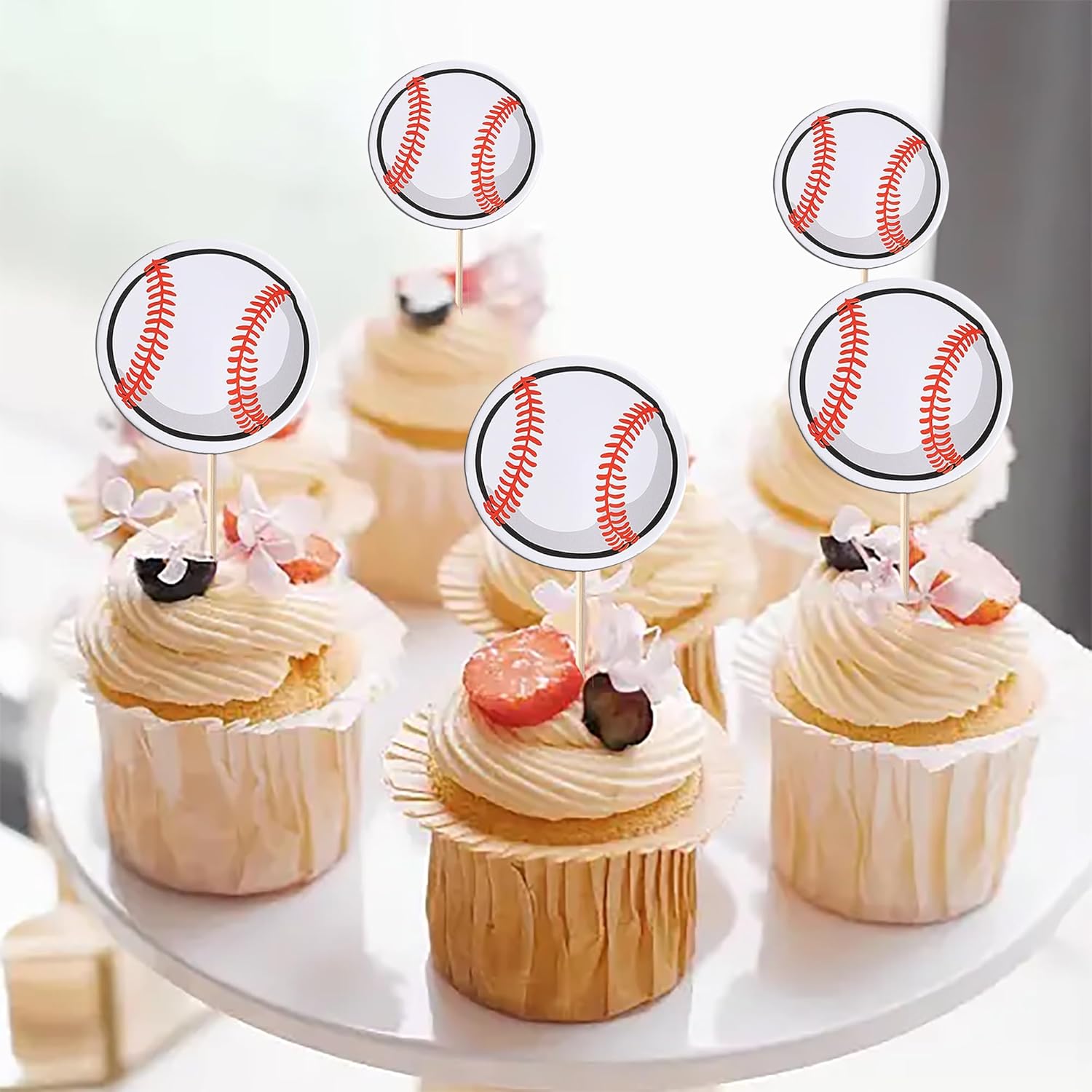 Rsstarxi 40 Pack Baseball Cupcake Toppers