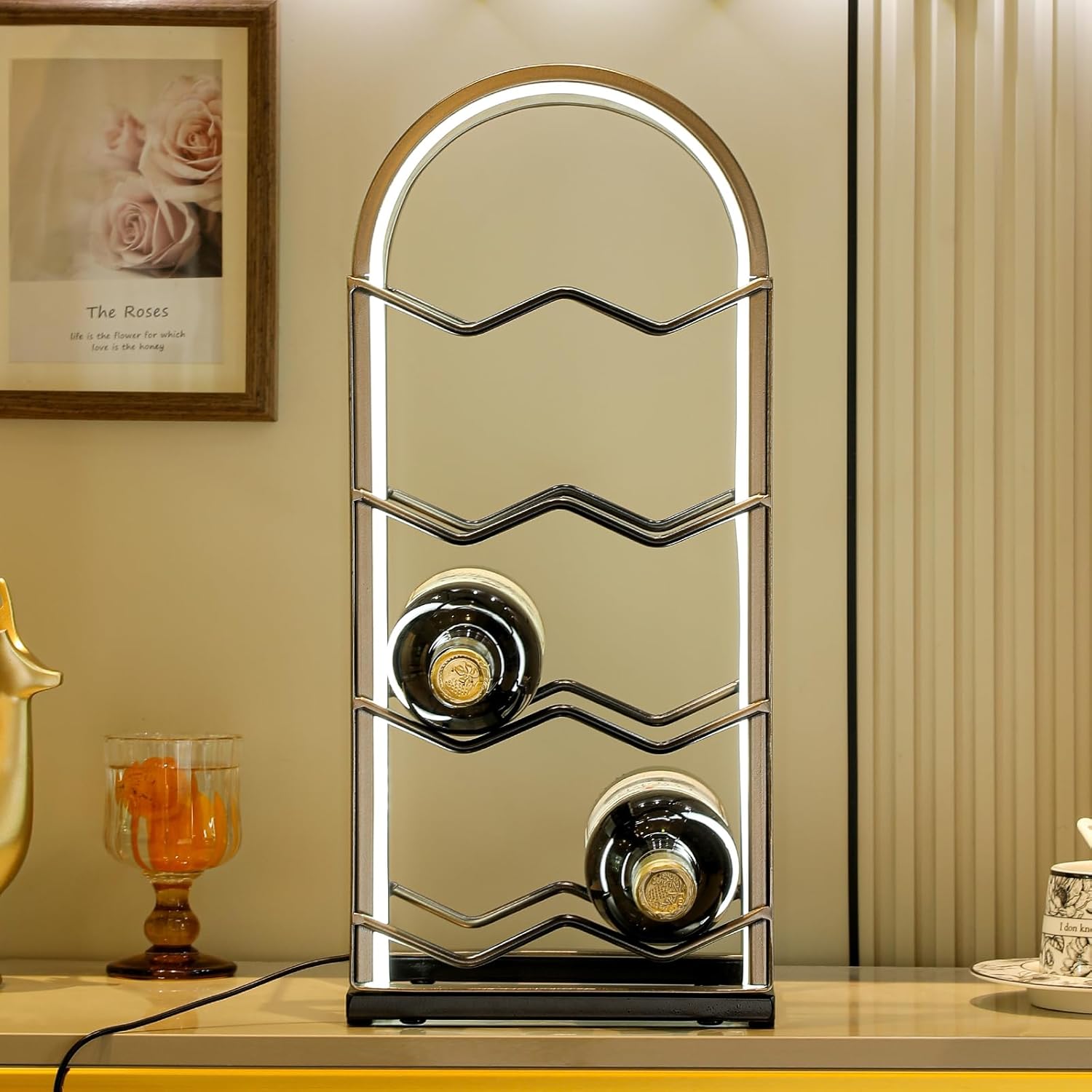 LED Countertop Wine Rack - 8 Bottle Freestanding Storage Stand