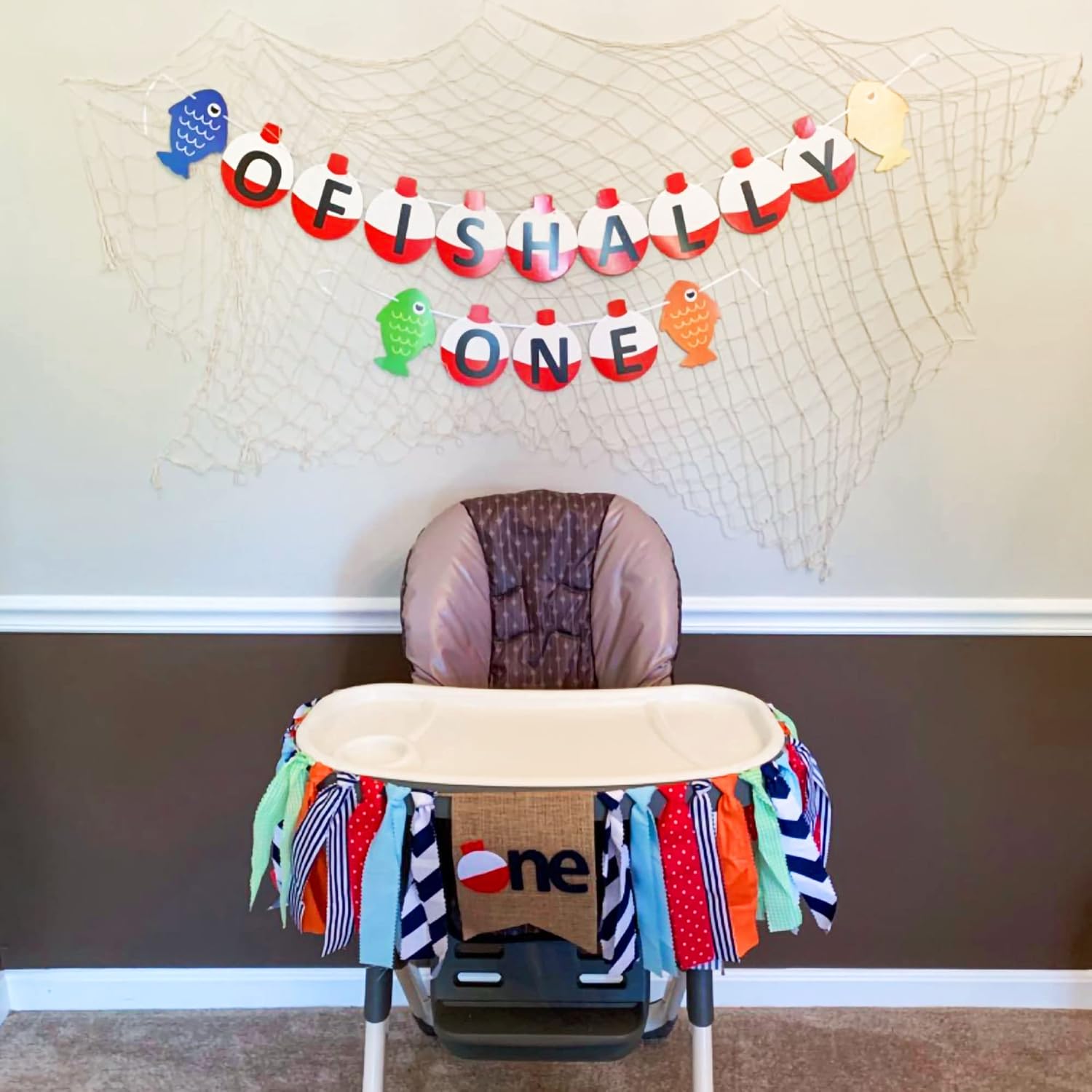 JeVenis One Banner Fishing Party Decoration