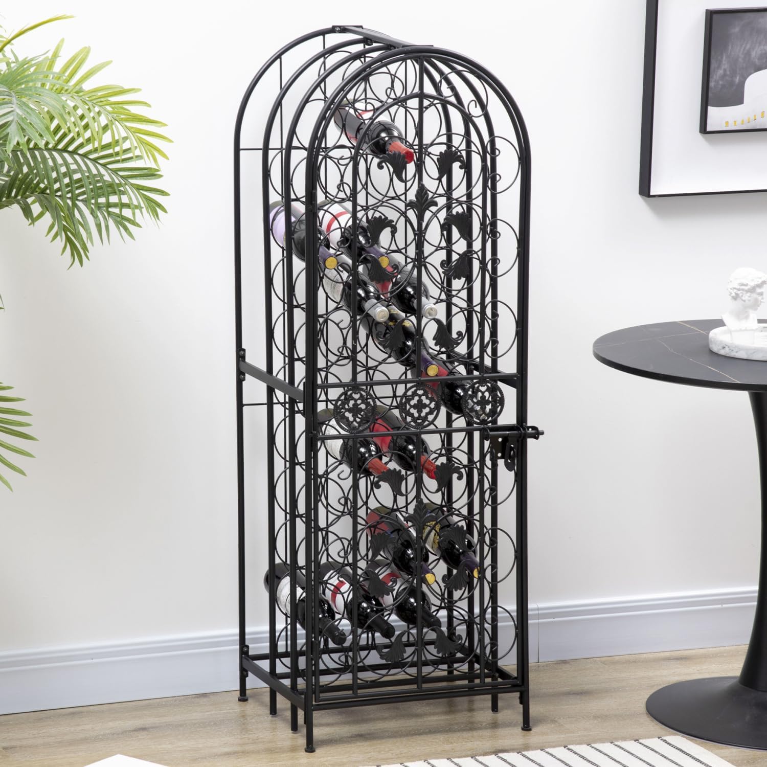 45 Bottle Wrought Iron Wine Rack with Lock - Black 1