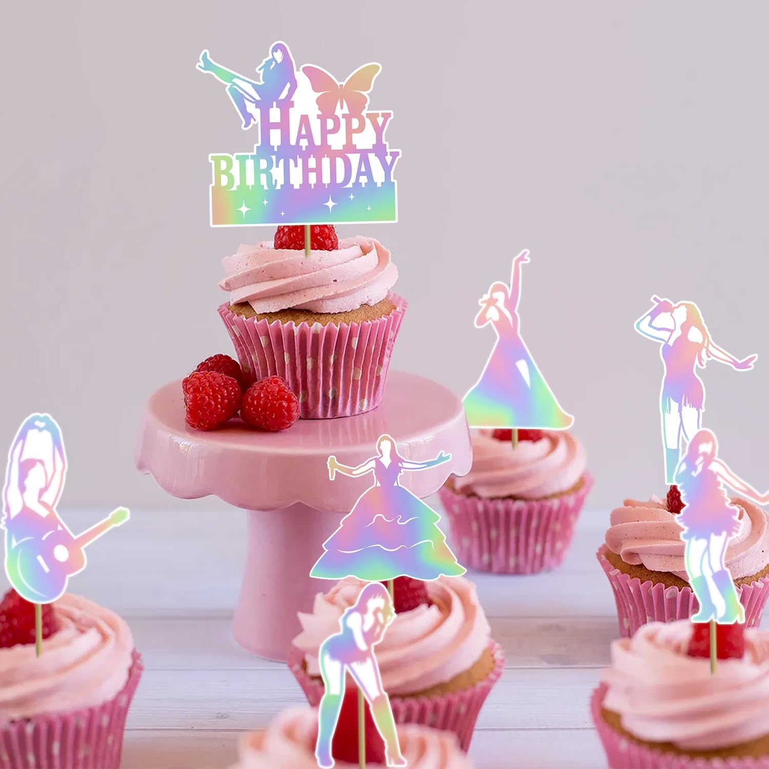 24 Pcs Super Star Music Themed Cupcake Toppers for Birthday Parties