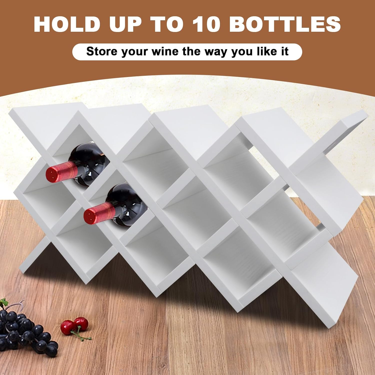 Wall-Mounted Wine Rack with 10 Compartments White
