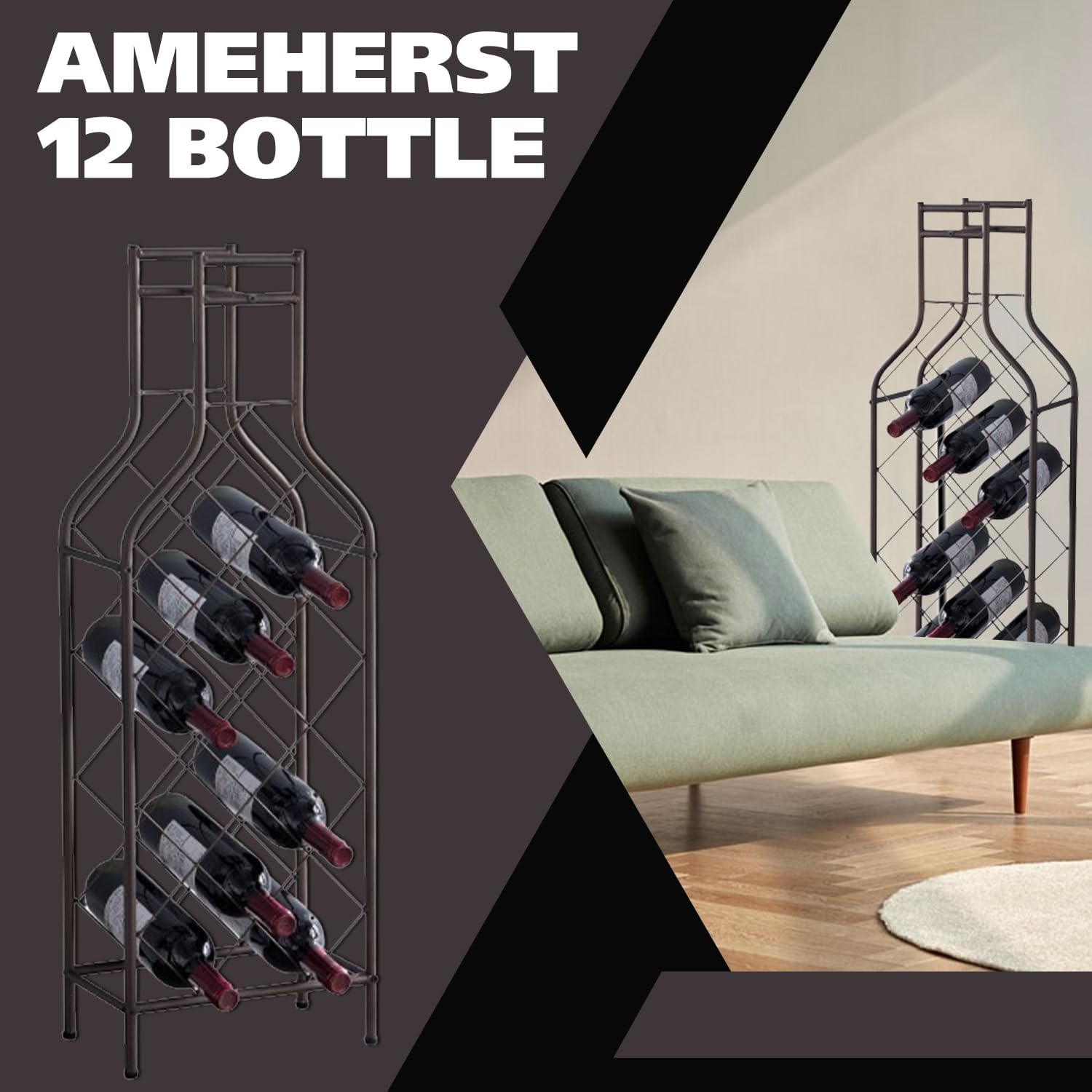 Kings Brand 12-Bottle Freestanding Metal Wine Rack Pewter