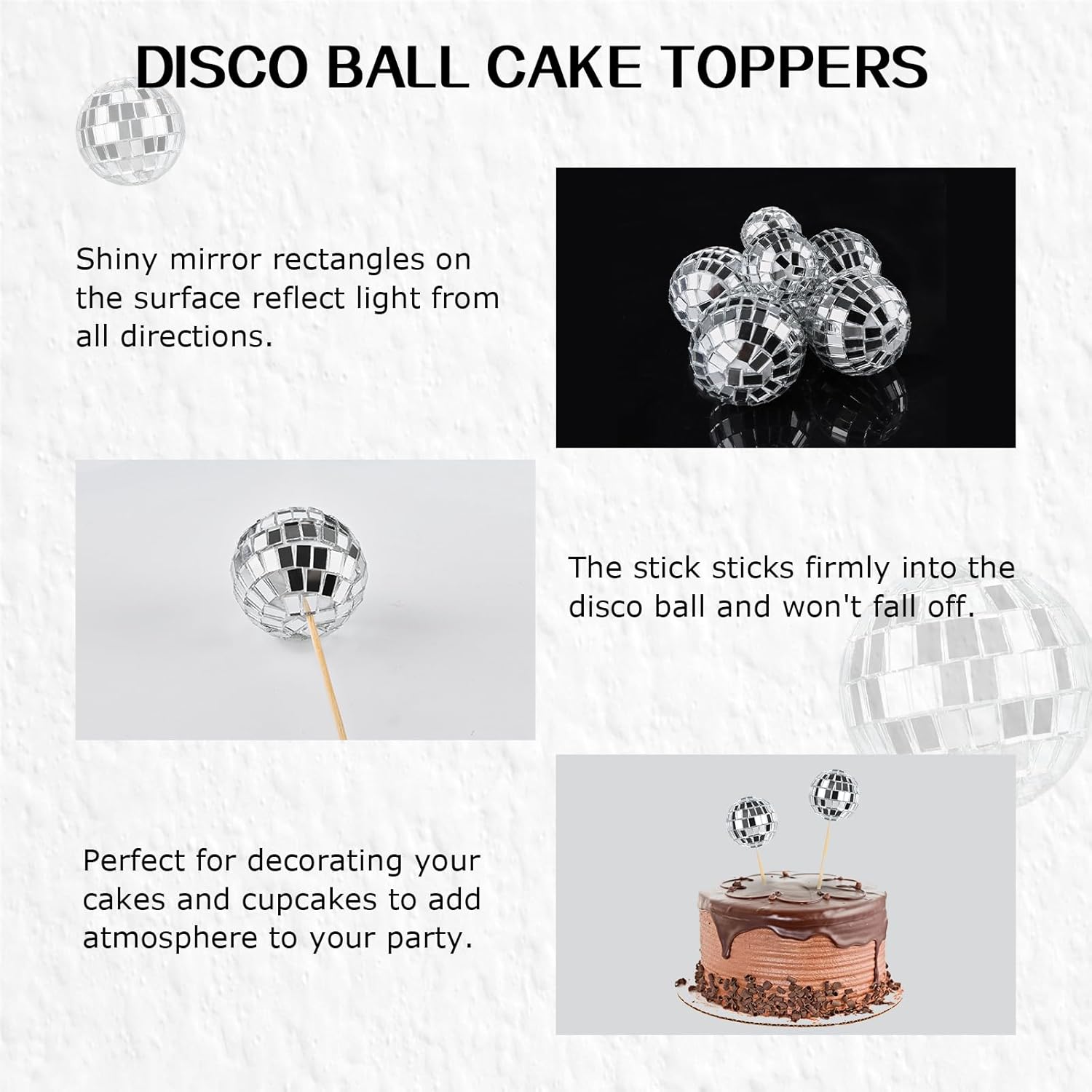 JOERSH 23pcs Disco Ball Cupcake Toppers - 70s Disco Party Decorations