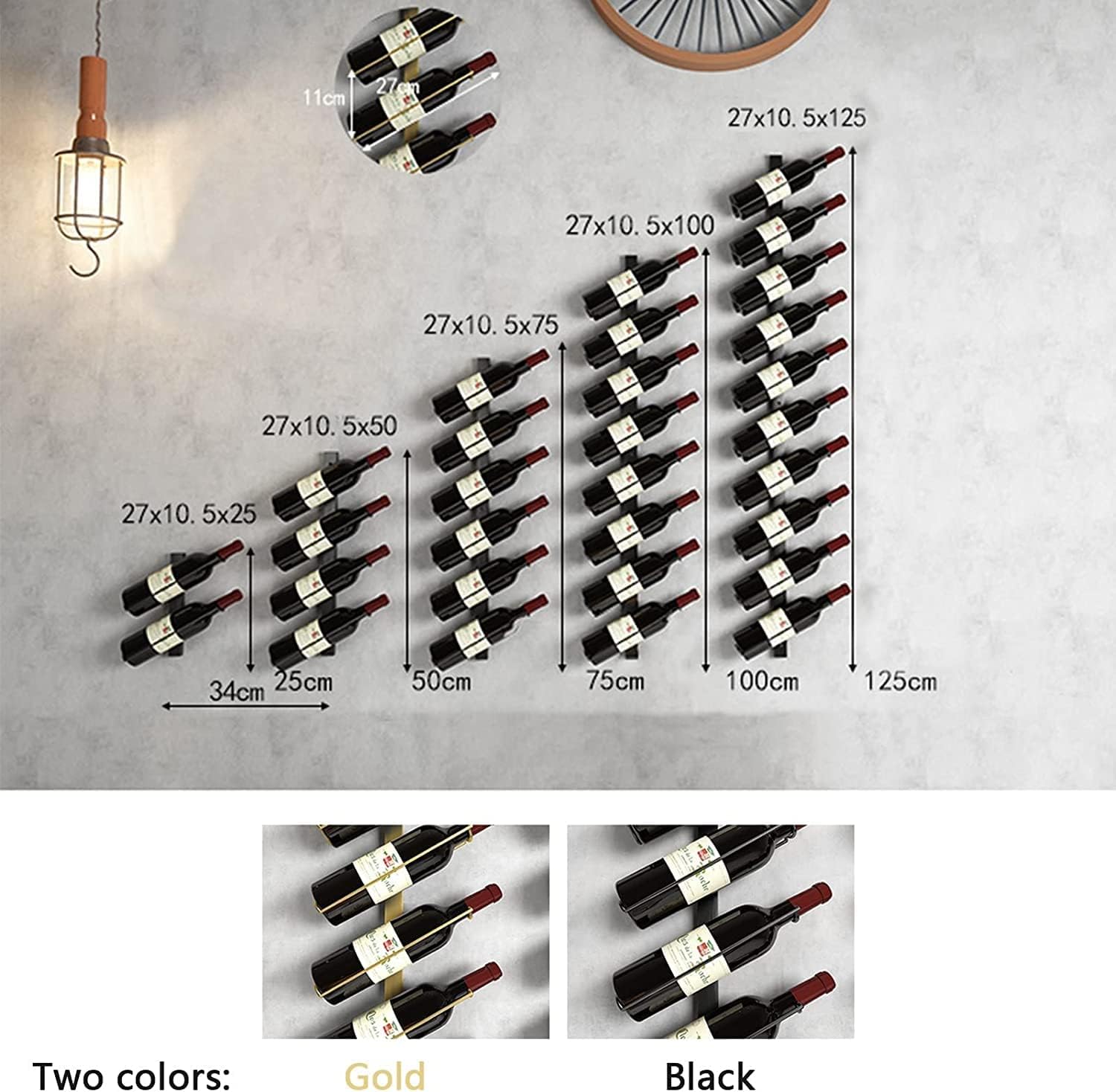 Wall-Mounted Wine Rack with 5 Sizes and Wrought Iron Design