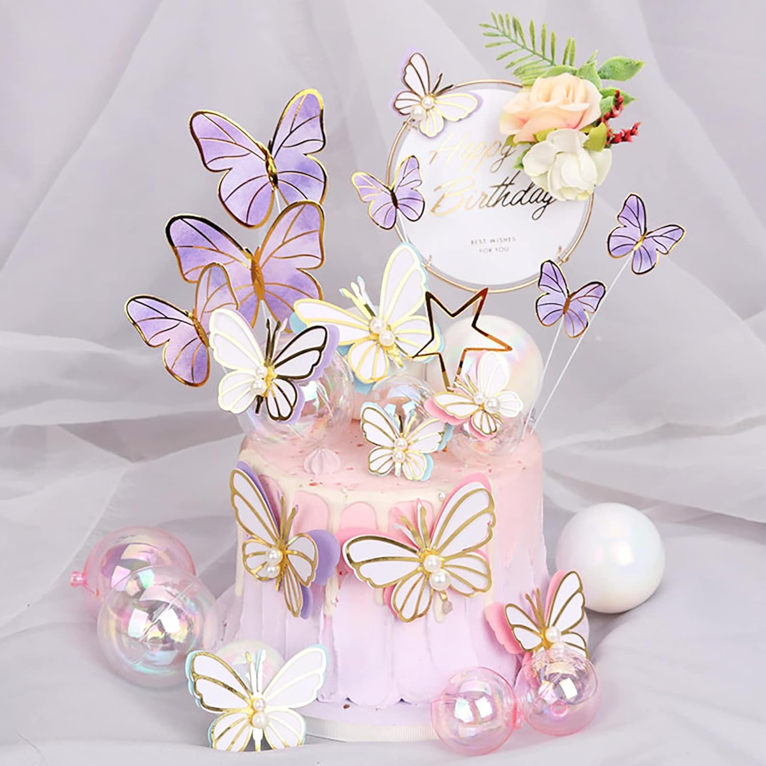 BEAIMUXI 24PCS Bubble Pearl Cake Toppers DIY Decor