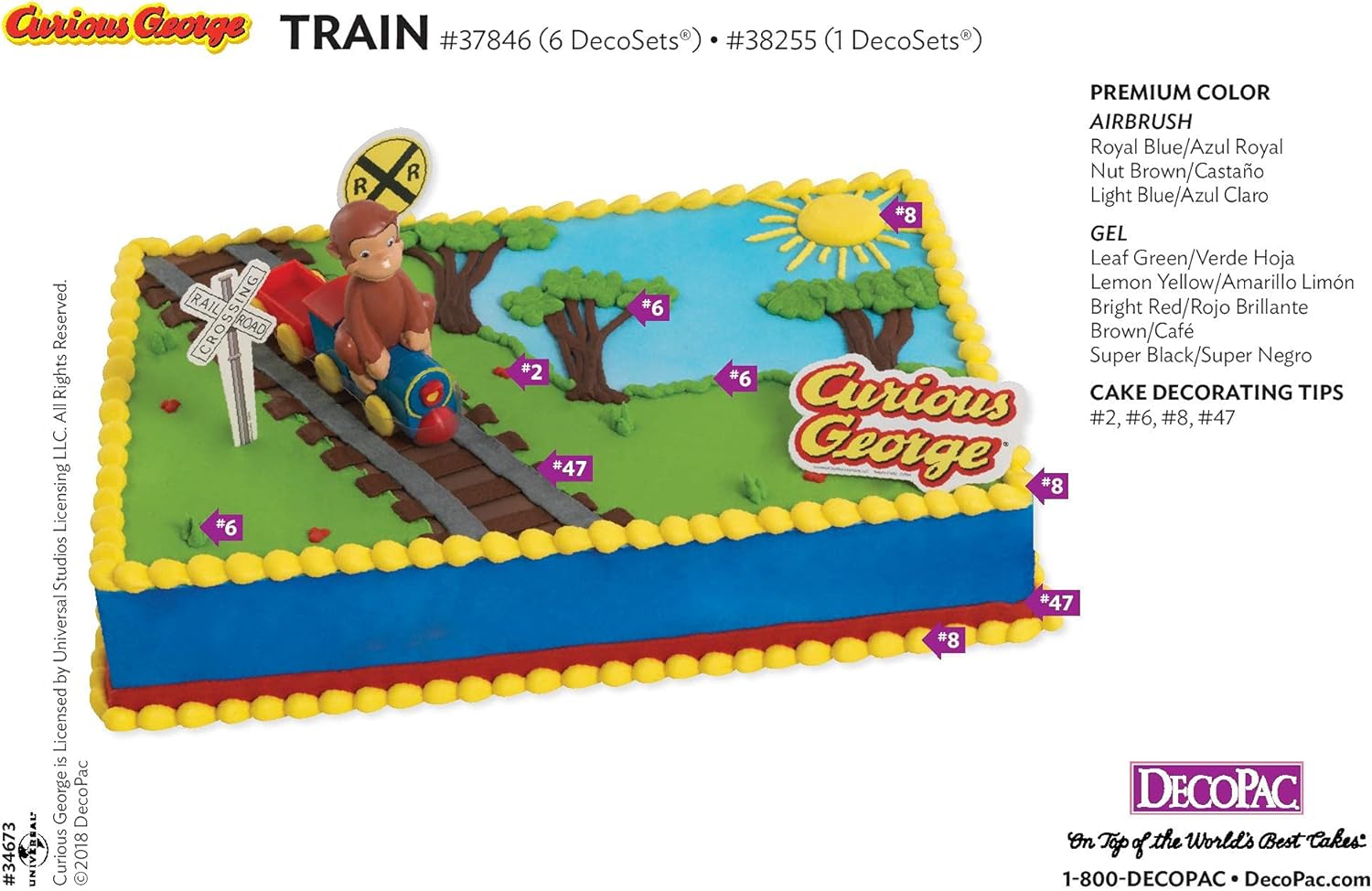 DecoSet Curious George Train Cake Topper 4-Piece Set