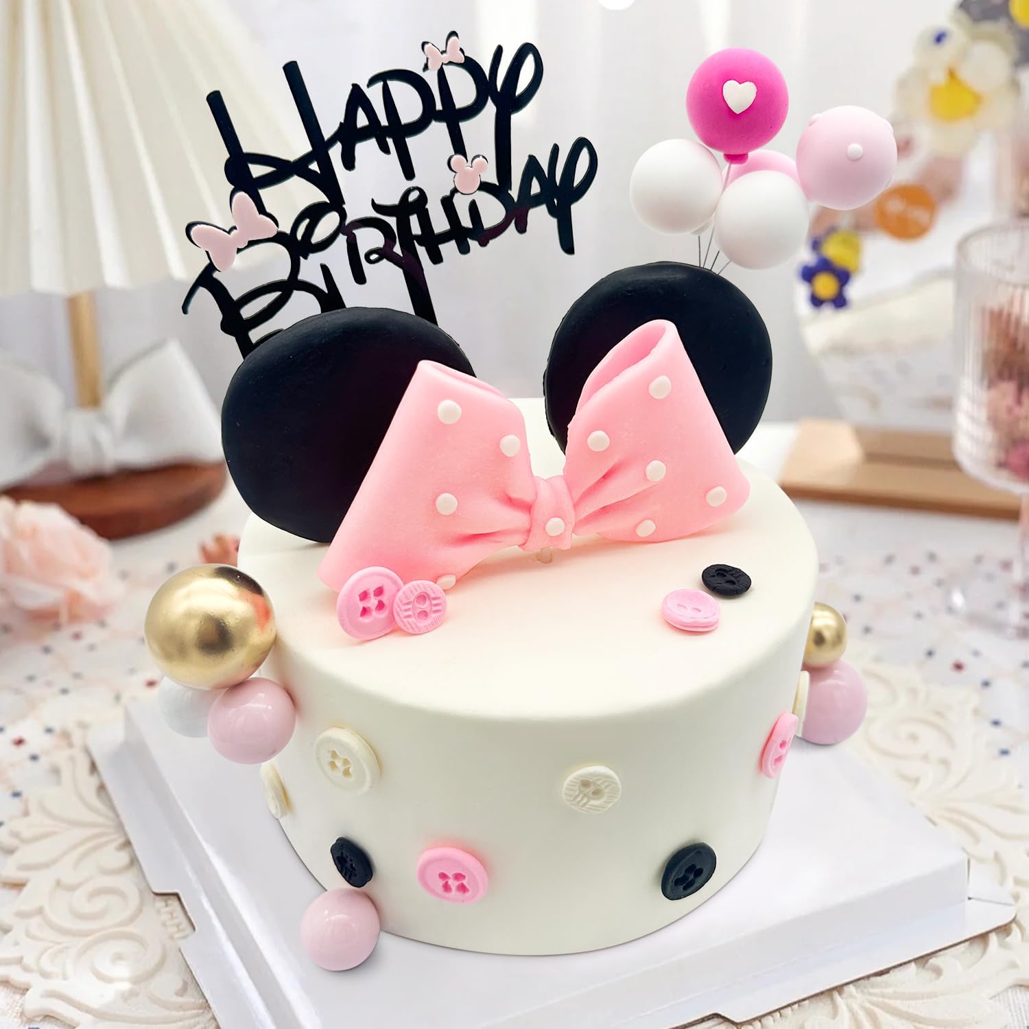 20Pcs Mouse Cake Toppers with Bows and Ears Birthday Decor