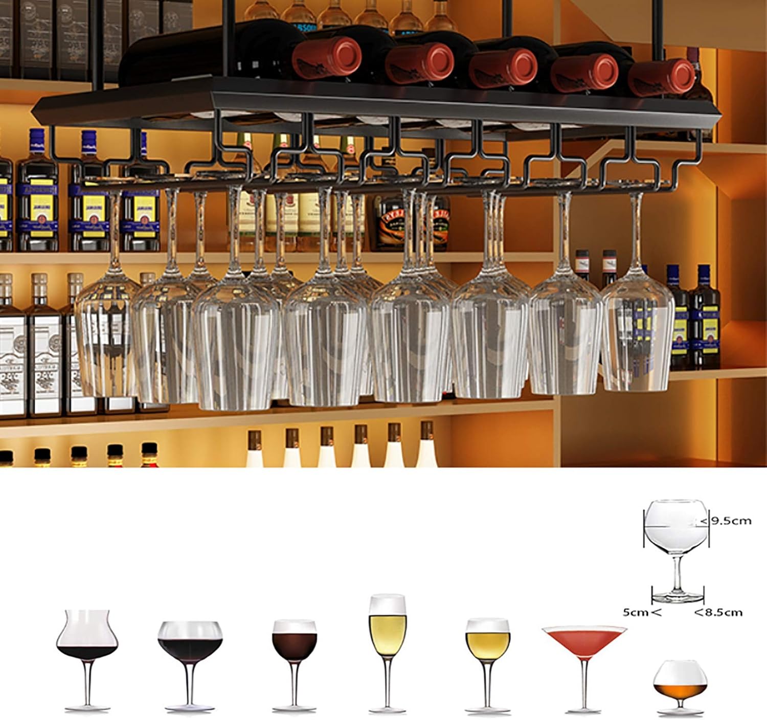 Pimex Adjustable Wall-Mounted Wine Rack with Bottle Holder and Glass Storage