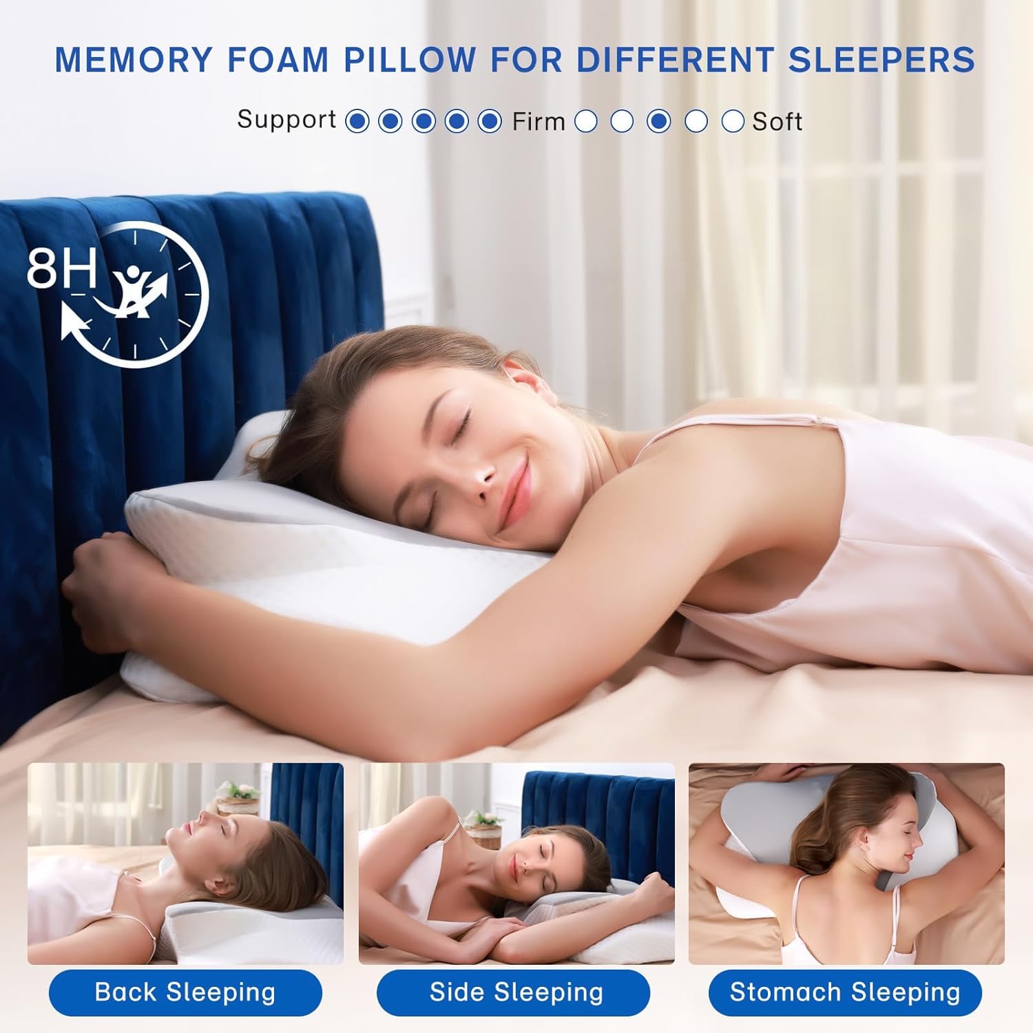 Right Cervical Neck Pillow with Adjustable Height and Memory Foam Support