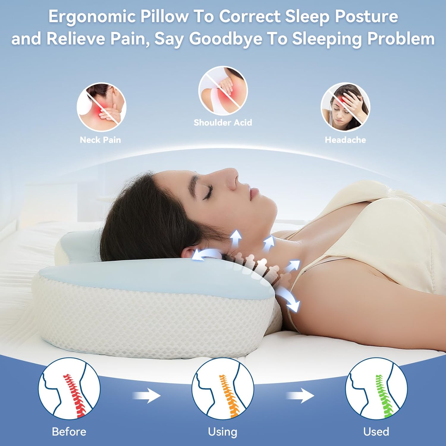 Zmarthumb Cervical Pillow - Adjustable Height Memory Foam Neck Support