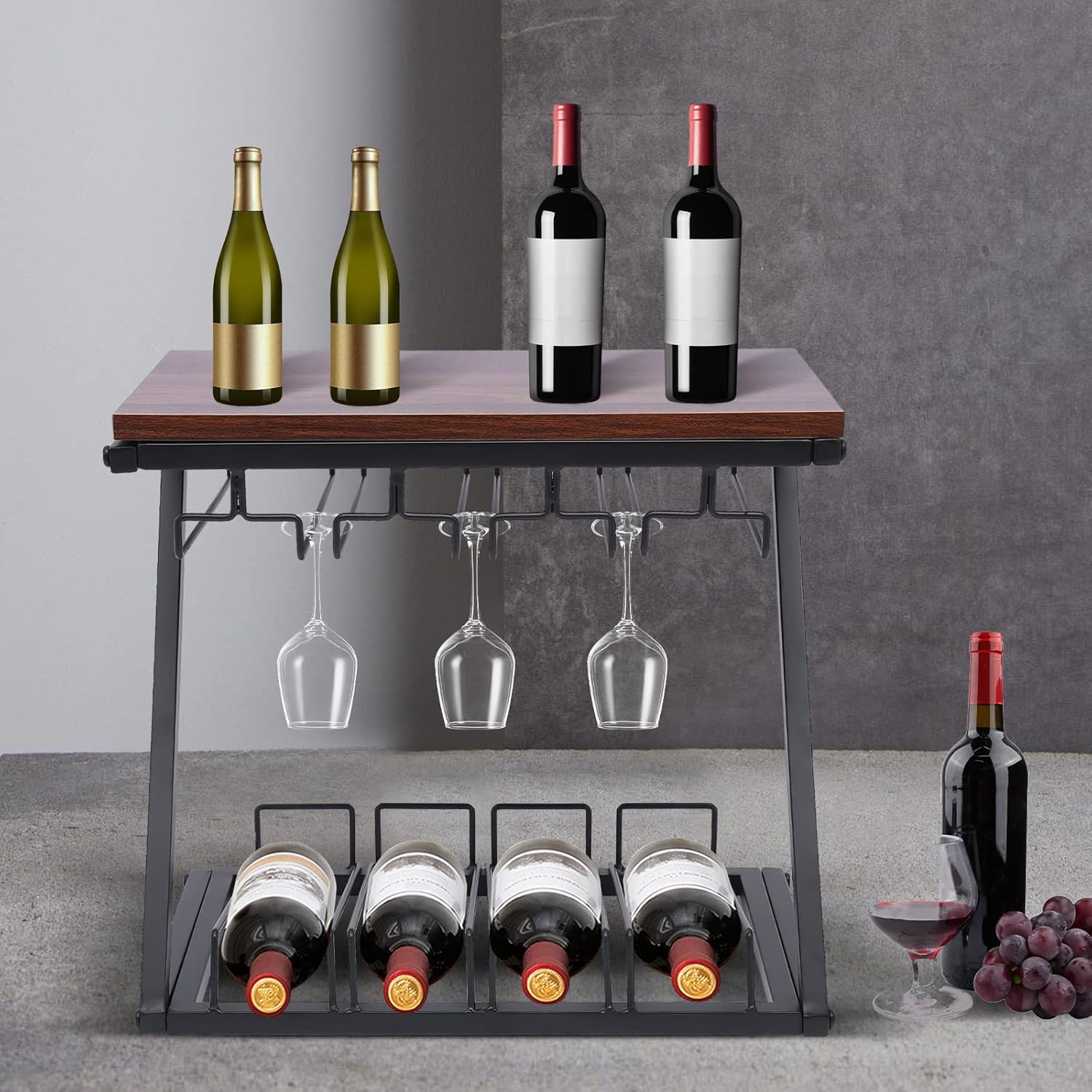 CeRaBuRET Wine Rack with 4 Bottles 8-12 Glasses Holder