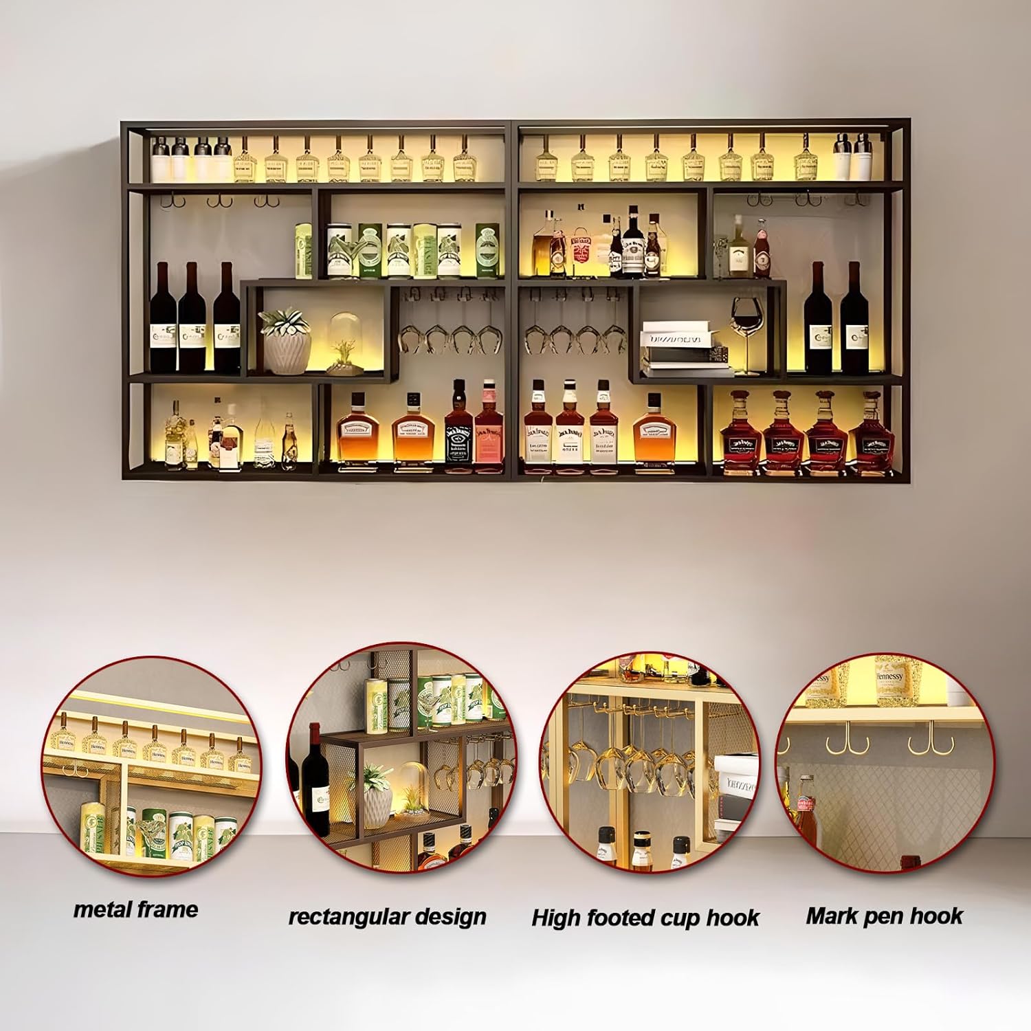118in Wall Mounted Wine Rack with Glass Holder