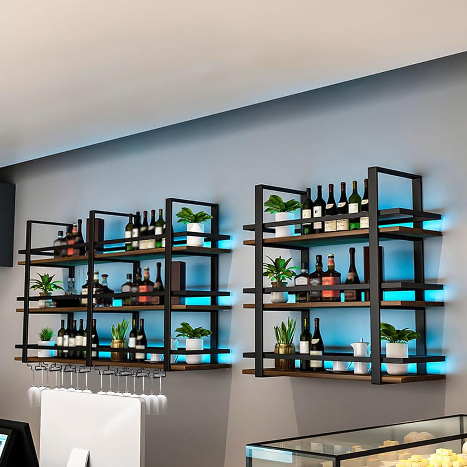 Takpylia Wall Mounted Wine Rack with LED Light Black 472in