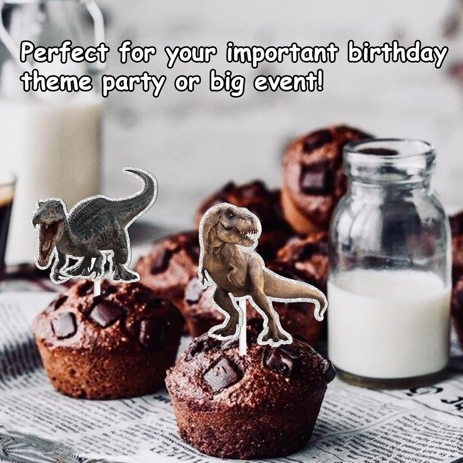 18pcs Glitter Dinosaur Cupcake Toppers Birthday Party Decor 1