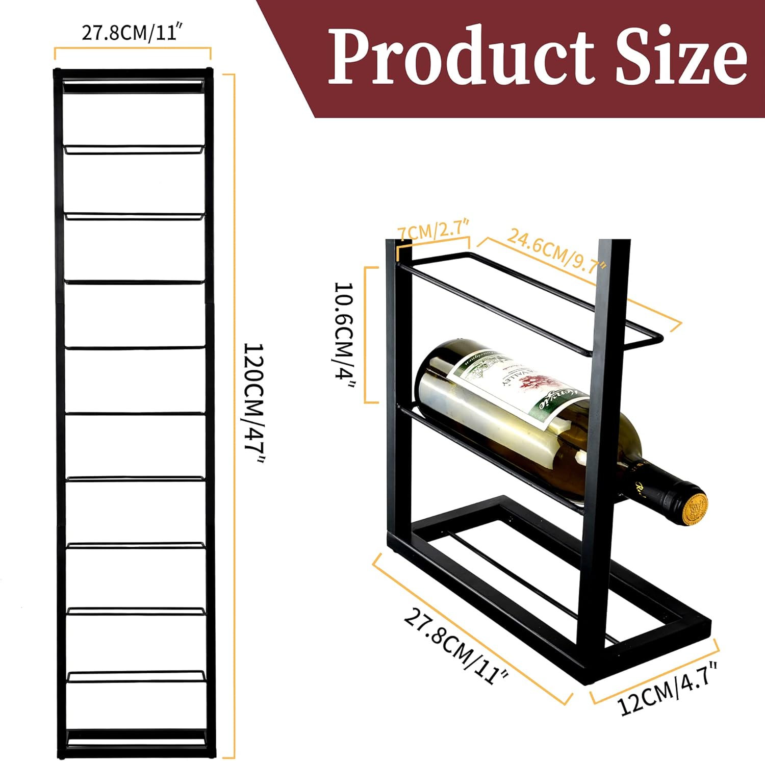 YANGSHUO Wall-Mounted Wine Rack for 10 Bottles - 4ft Vertical Organizer
