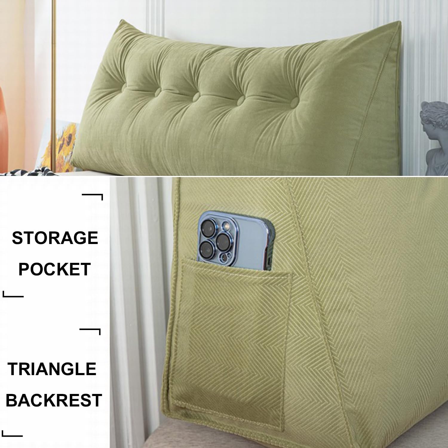 ZZYK Triangle Headboard Pillow Queen 59 Inches Green