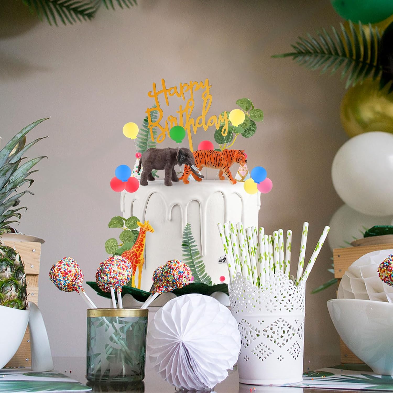 Hooqict 34 Pcs Safari Animal Cake Toppers