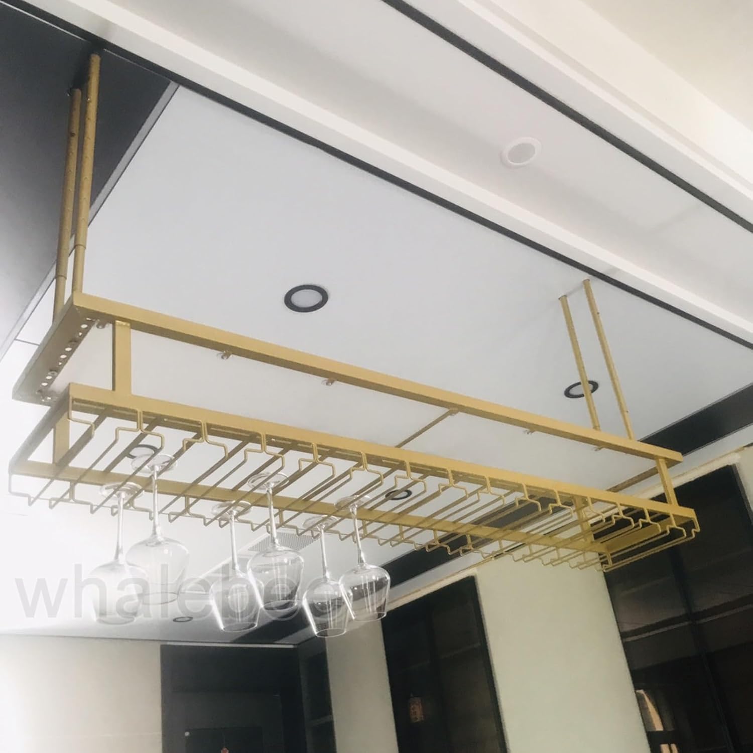 Whalebee Metal Ceiling Wine Rack with 3 Tiers Adjustable Holder