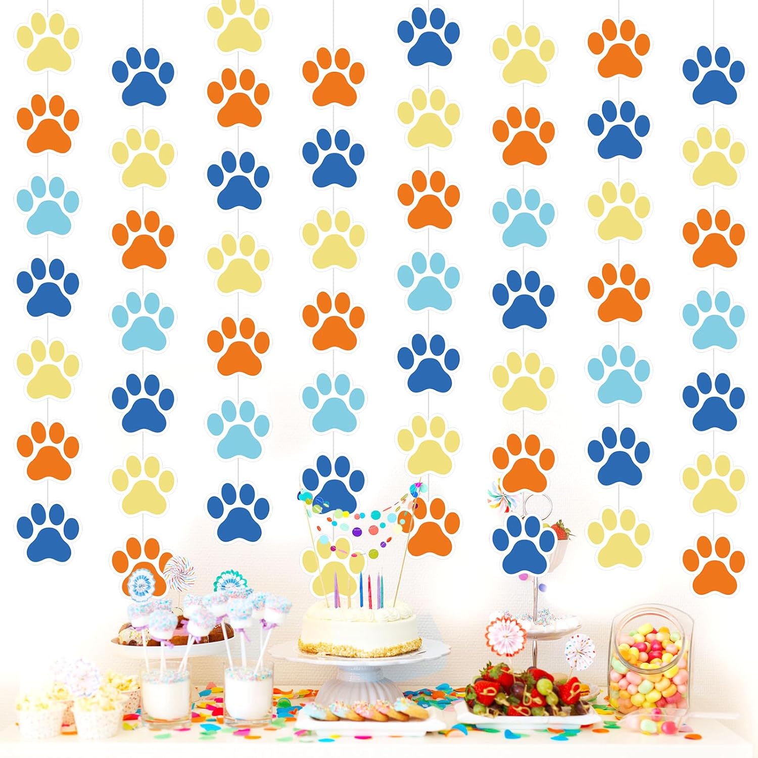Duraaamo 8-Pack Dog Party Decor Blue Paw Print Garland