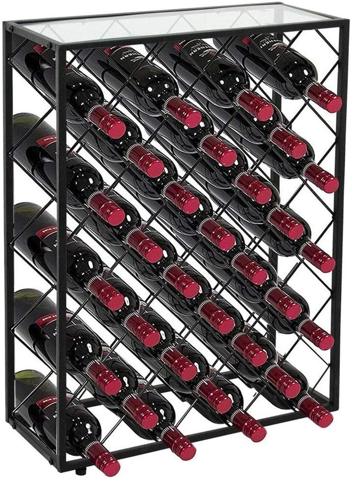 MaGiLL 32-Bottle Freestanding Wine Rack with Glass Top