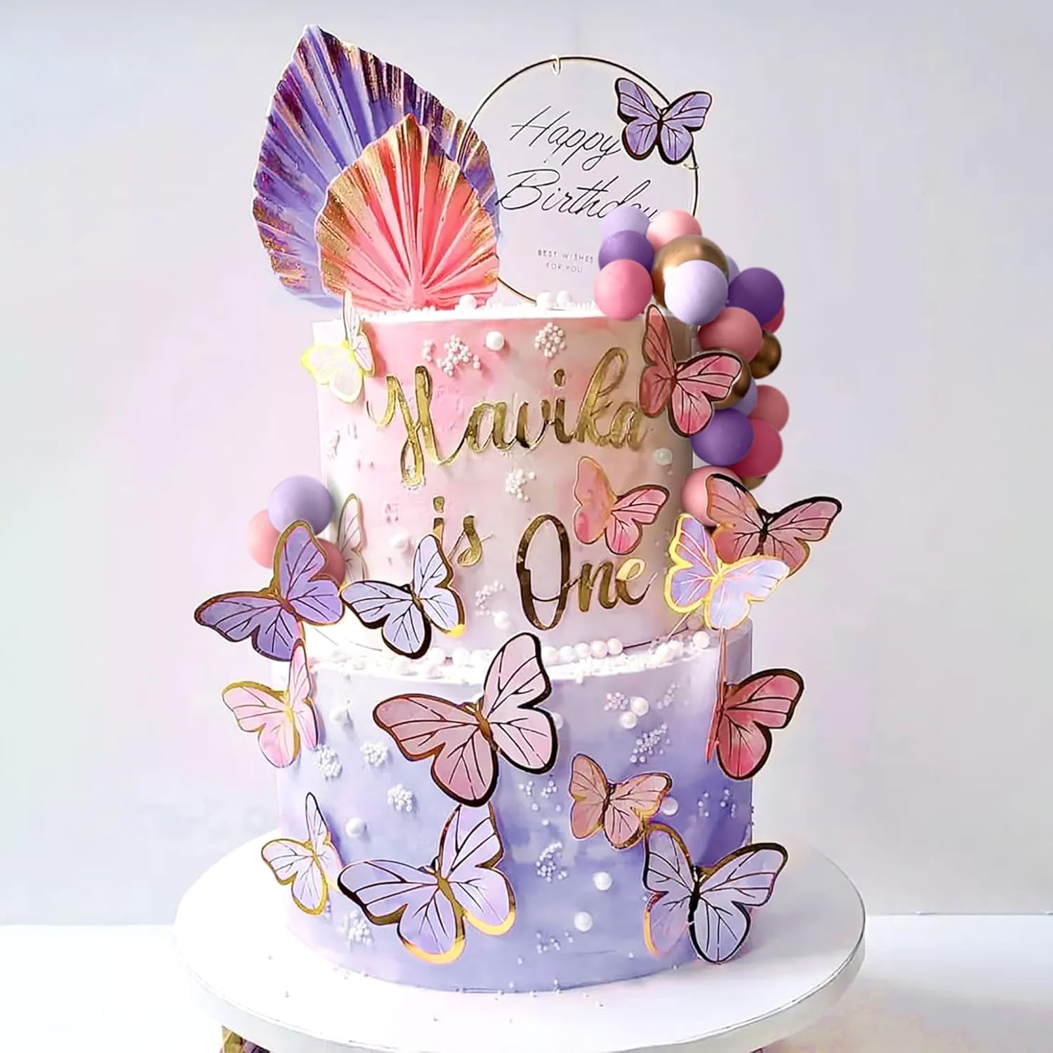 47PCS Purple Pink Butterfly Cake Toppers Set