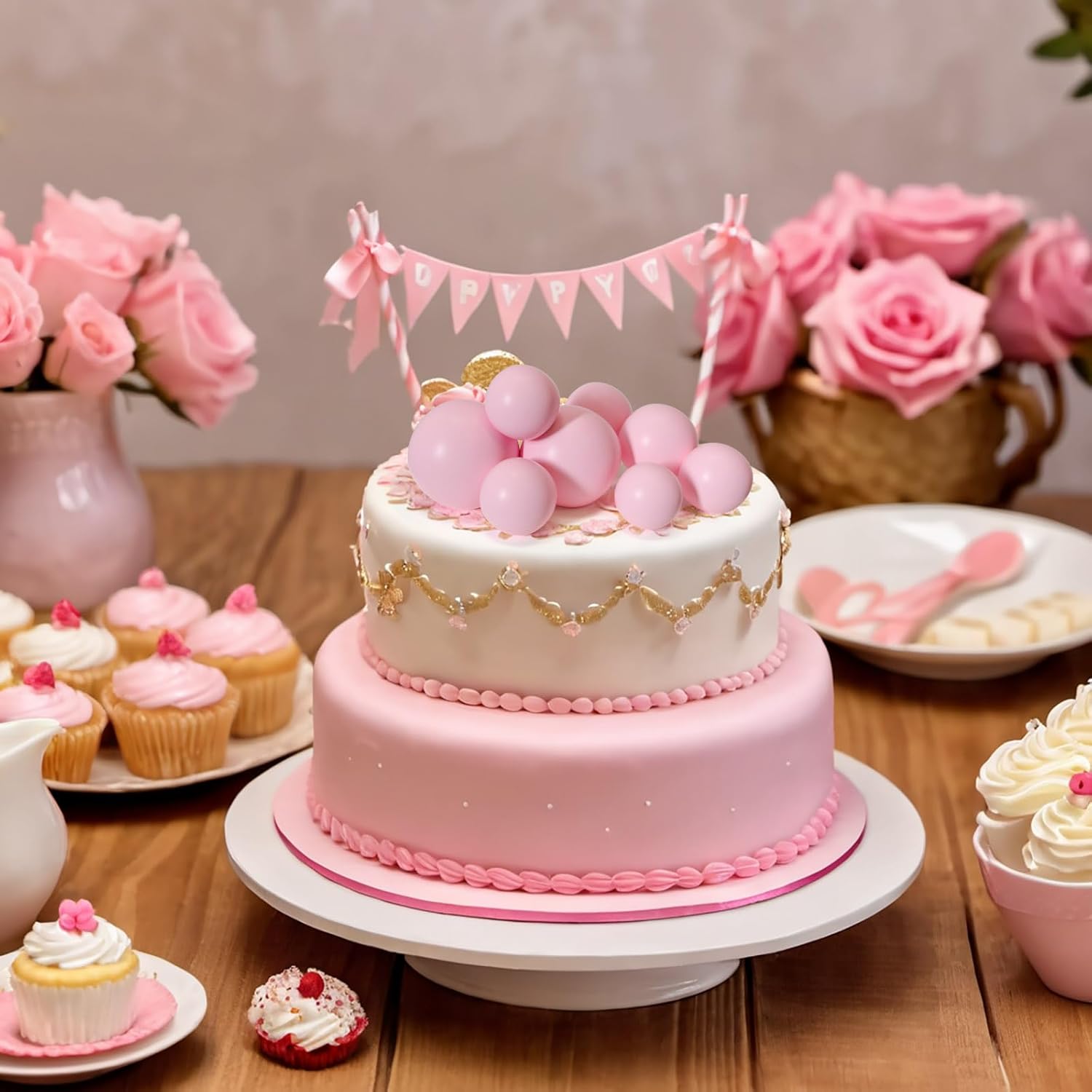 ASTARON 20 Pcs Light Pink Ball Cake Decorations