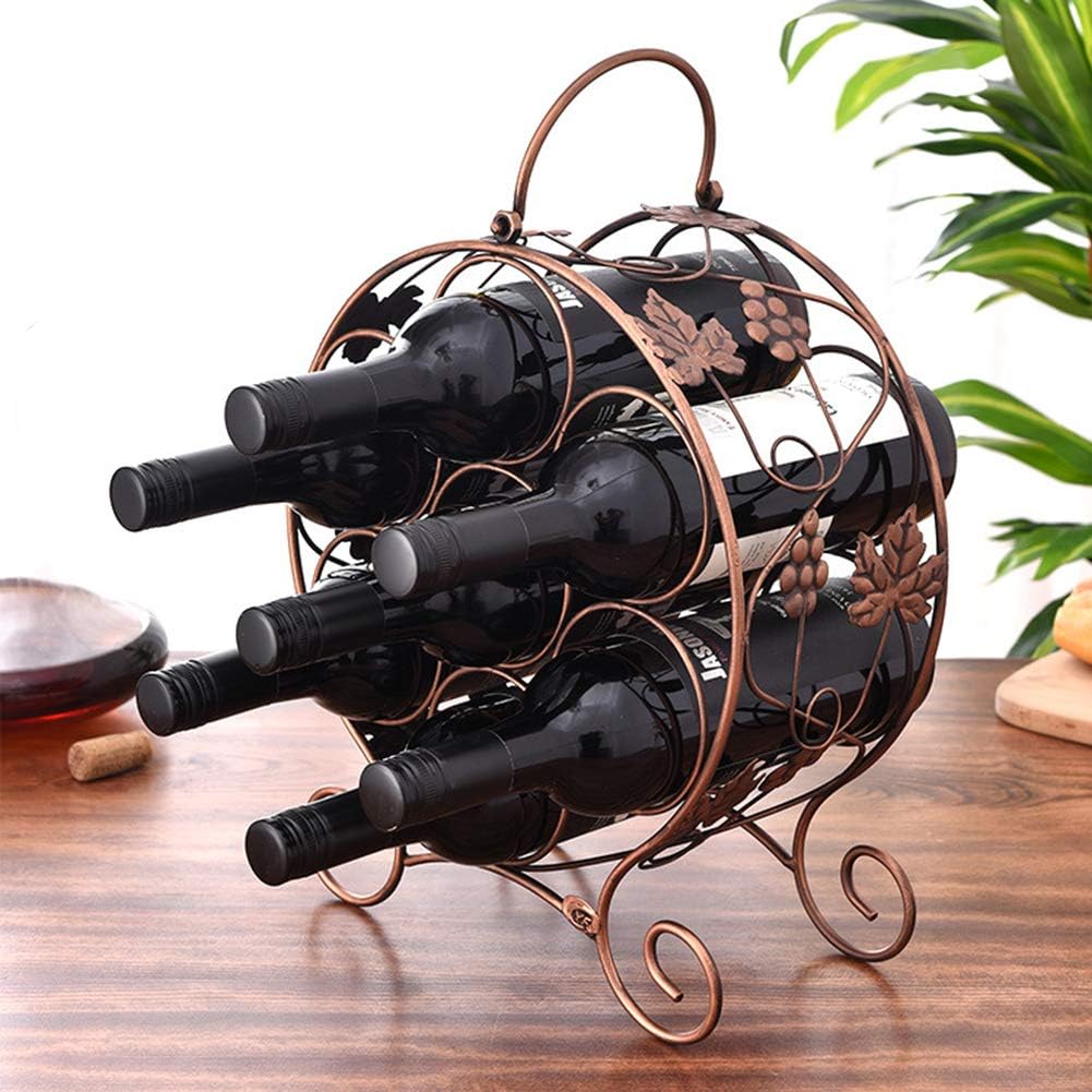 Round Grape Leaf Wine Rack Bronze Rustic Style
