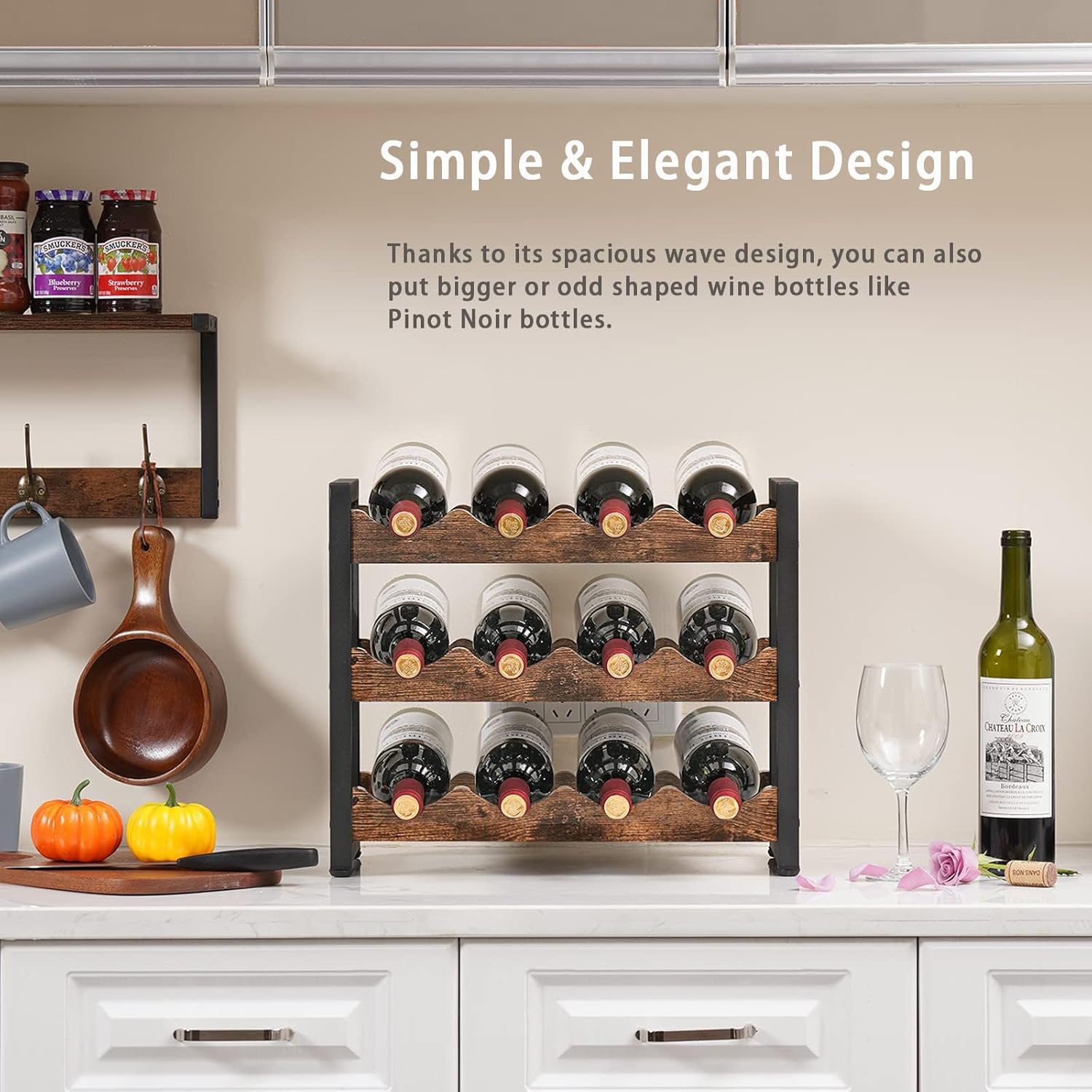 Rusnugic 3 Tier Wine Rack - 12 Bottle Storage Organizer