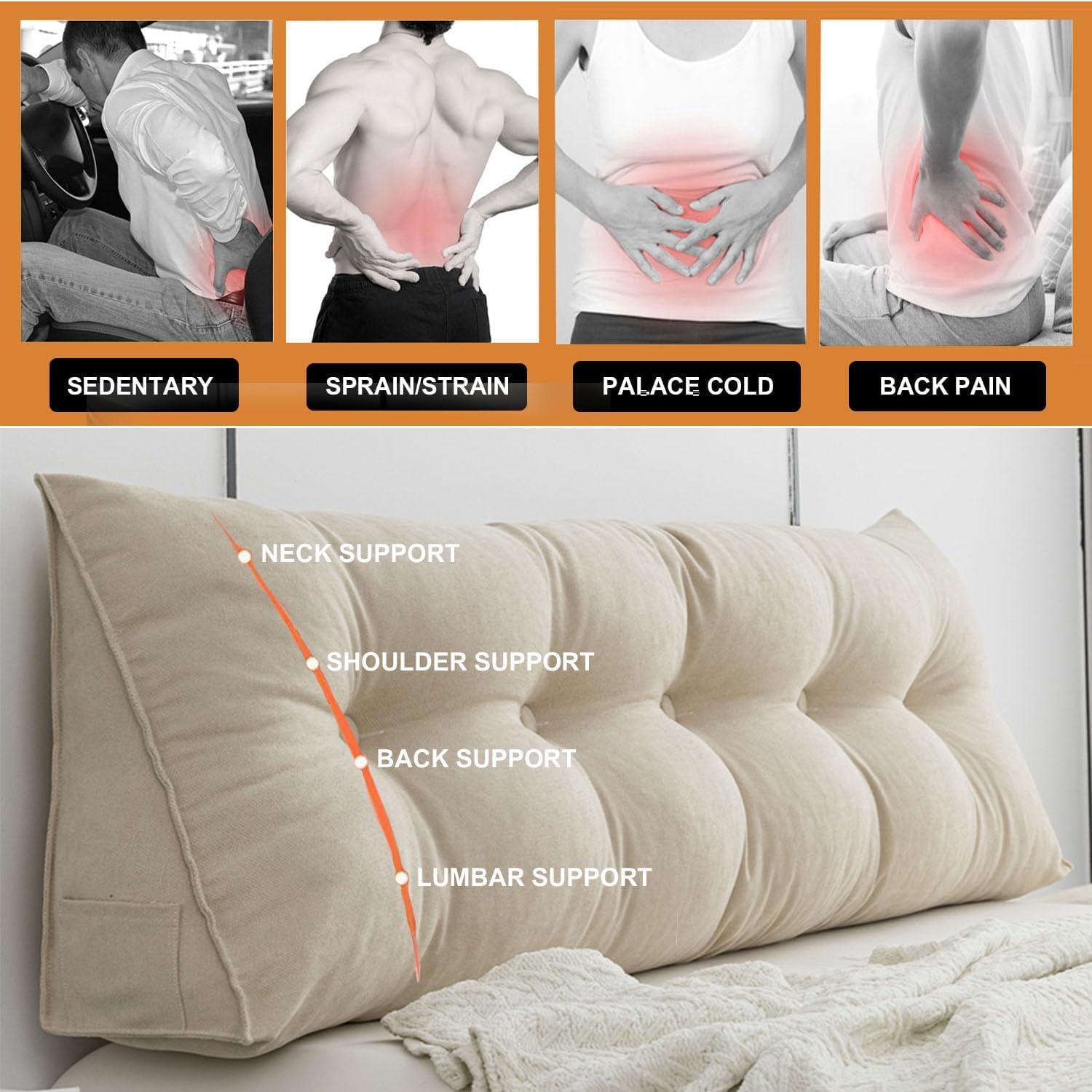 Triangle Headboard Pillow for Reading and Back Support