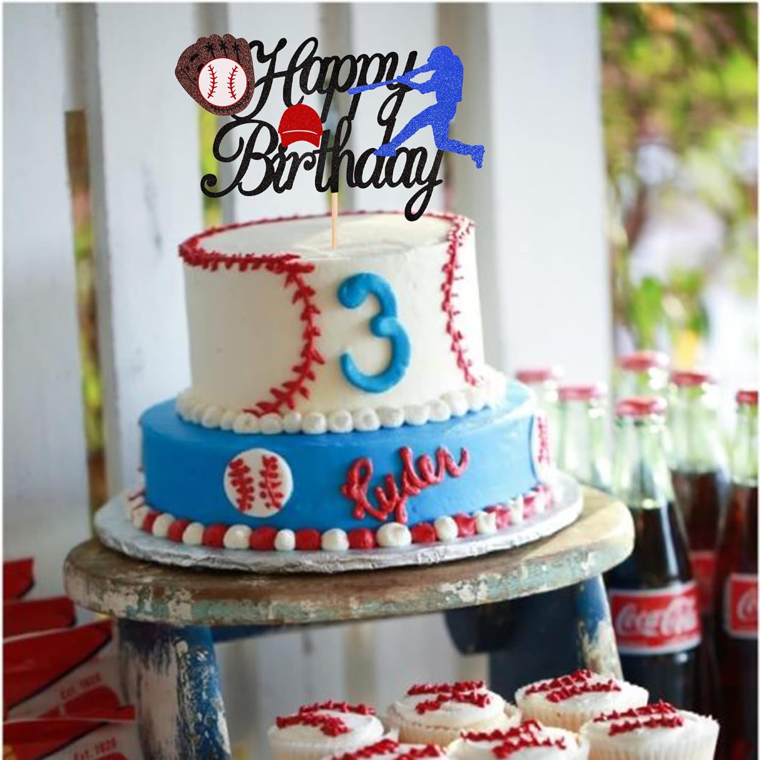 ZHUOWEISM 1PCS Glitter Baseball Cake Topper for Birthday Parties