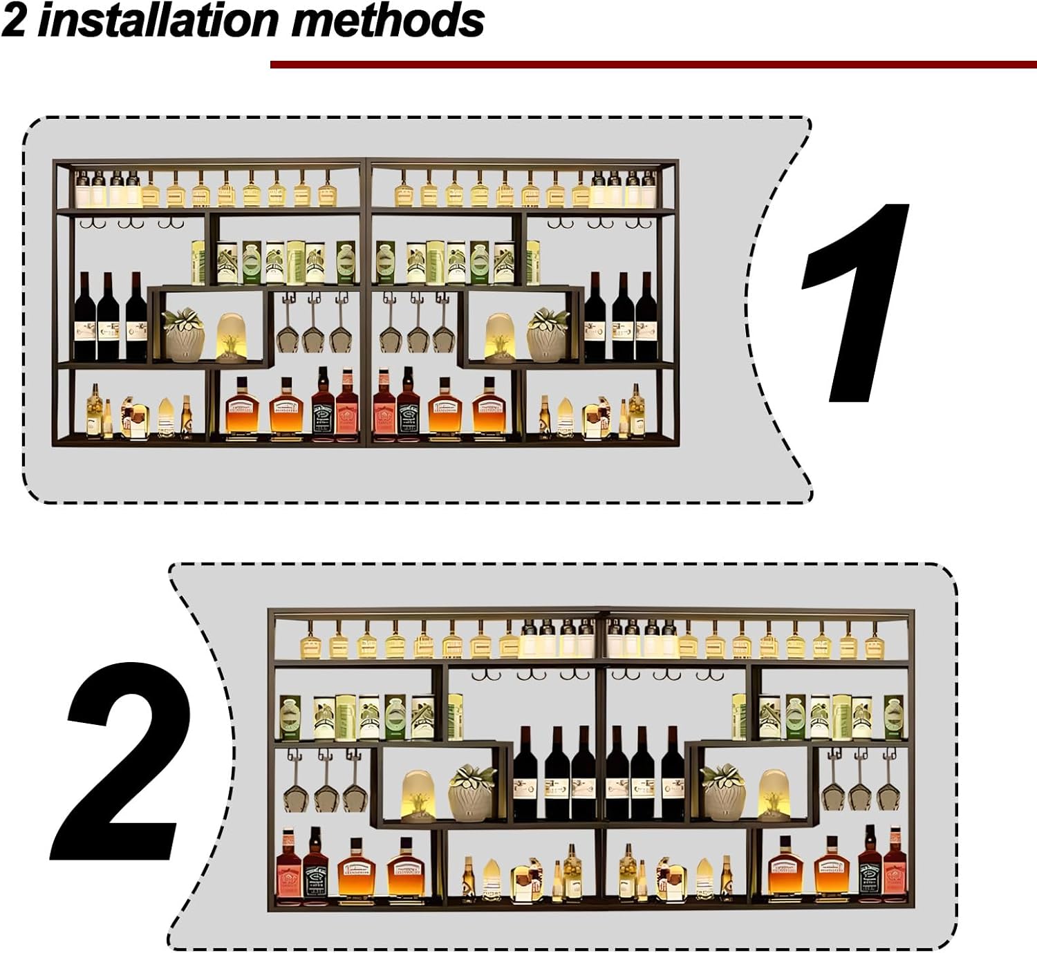 118in Wall Mounted Wine Rack with Glass Holder