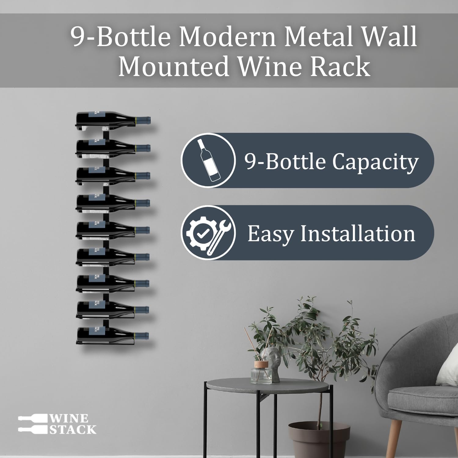 Wine Stack 9-Bottle Wall Mounted Wine Rack