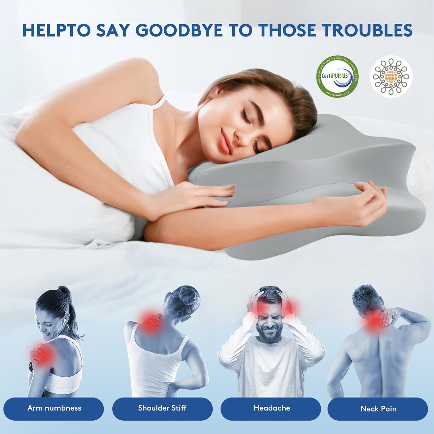 SUFOR Cooling Cervical Pillow with 2 Heights - Grey