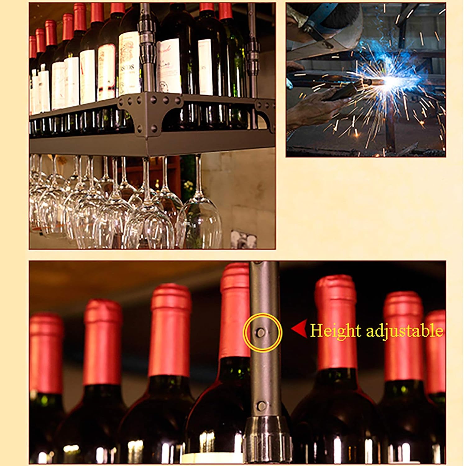 Adjustable Bronze Wine Rack with Guardrail