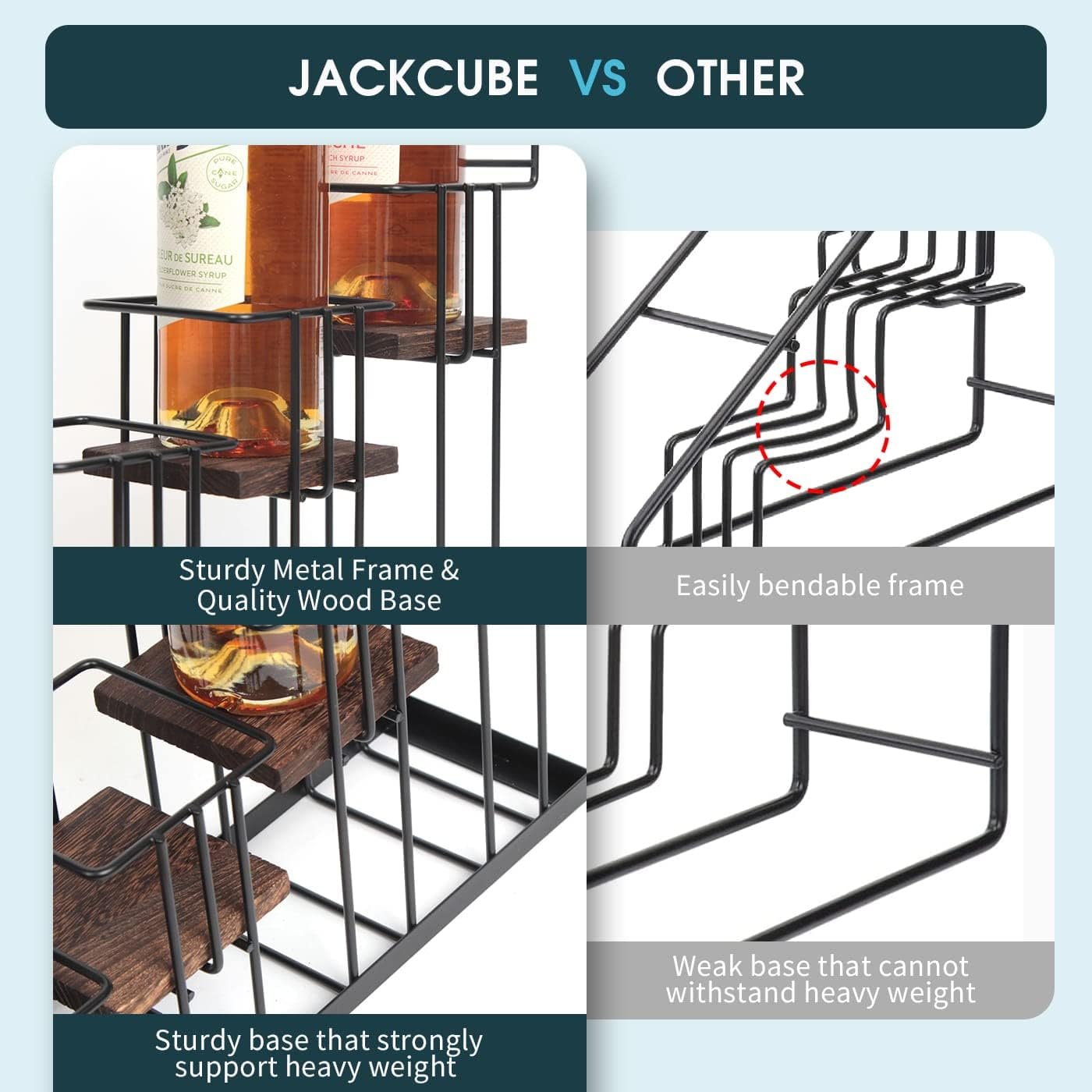4-Tier Coffee Syrup Organizer Rack with Rustic Wood and Metal Frame