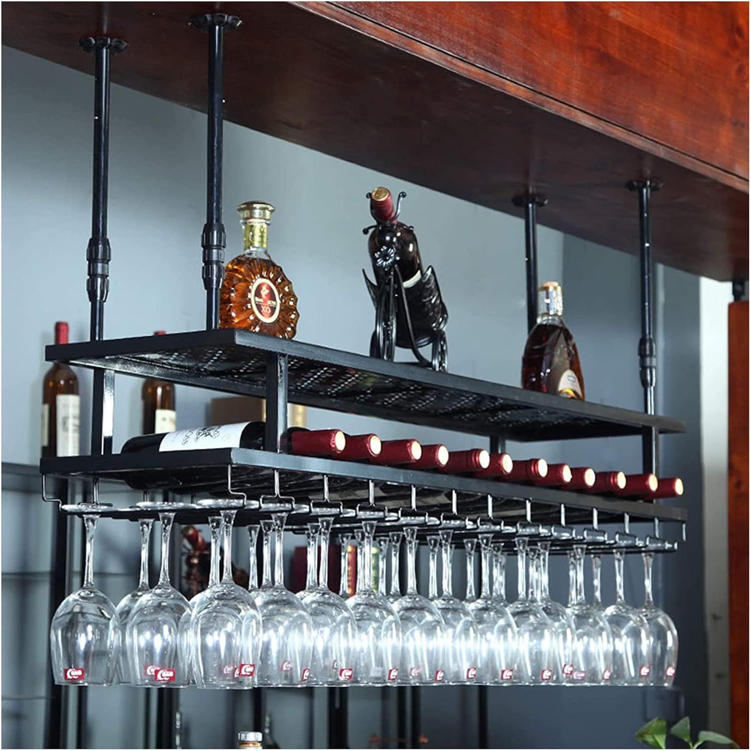 ALDEPO Industrial 2-Tier Wall Wine Rack - Dolphin Waves 60cm