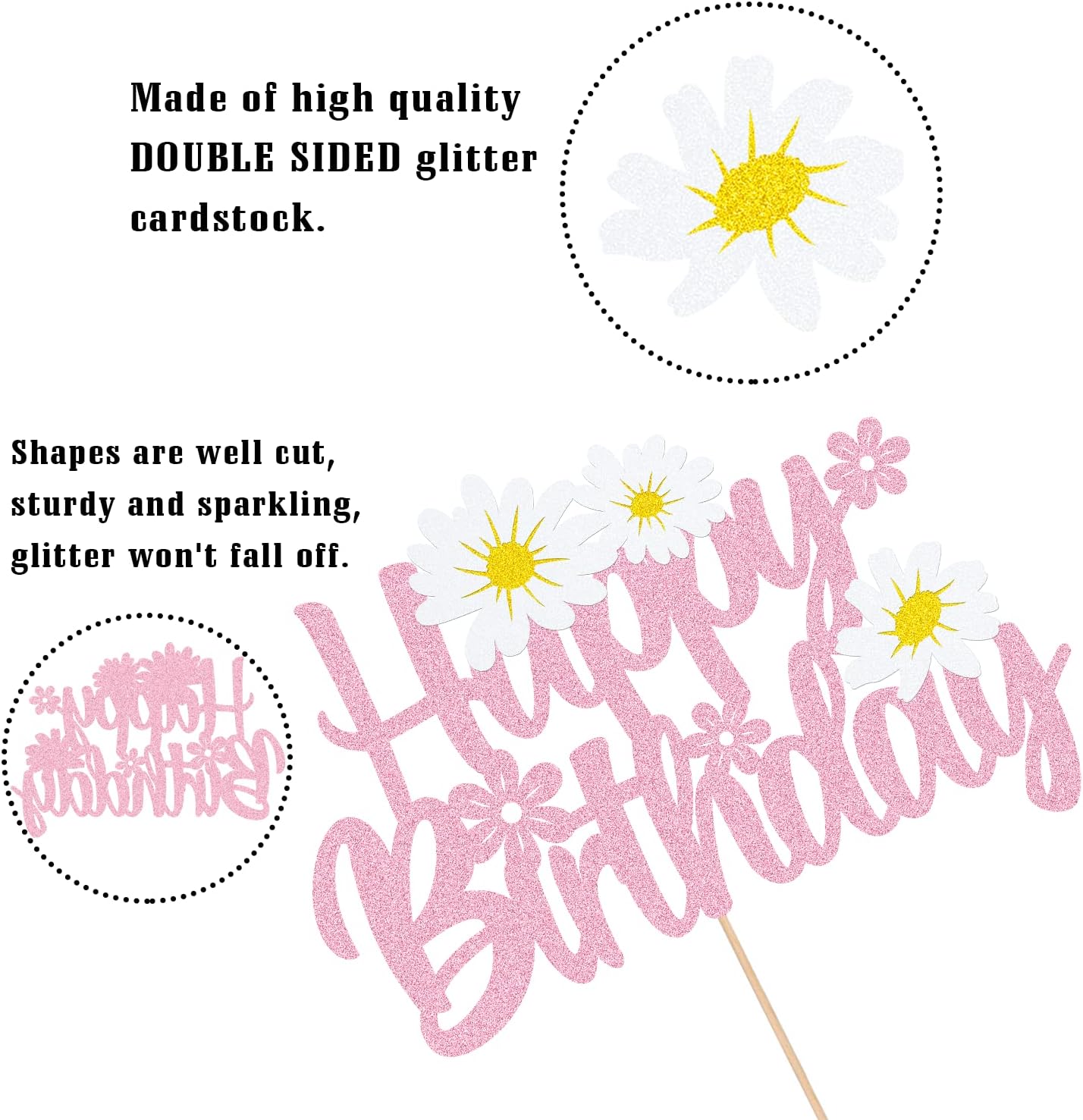 WishFirst Daisy Birthday Cake Topper Pink Daisy Decor