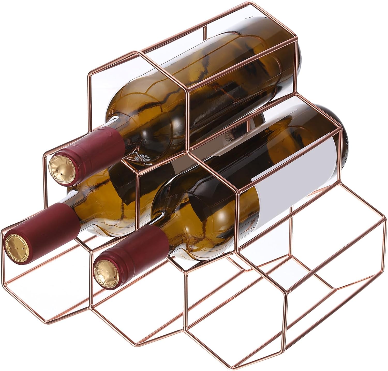 Uxcell 6 Bottle Freestanding Metal Wine Rack Rose Gold