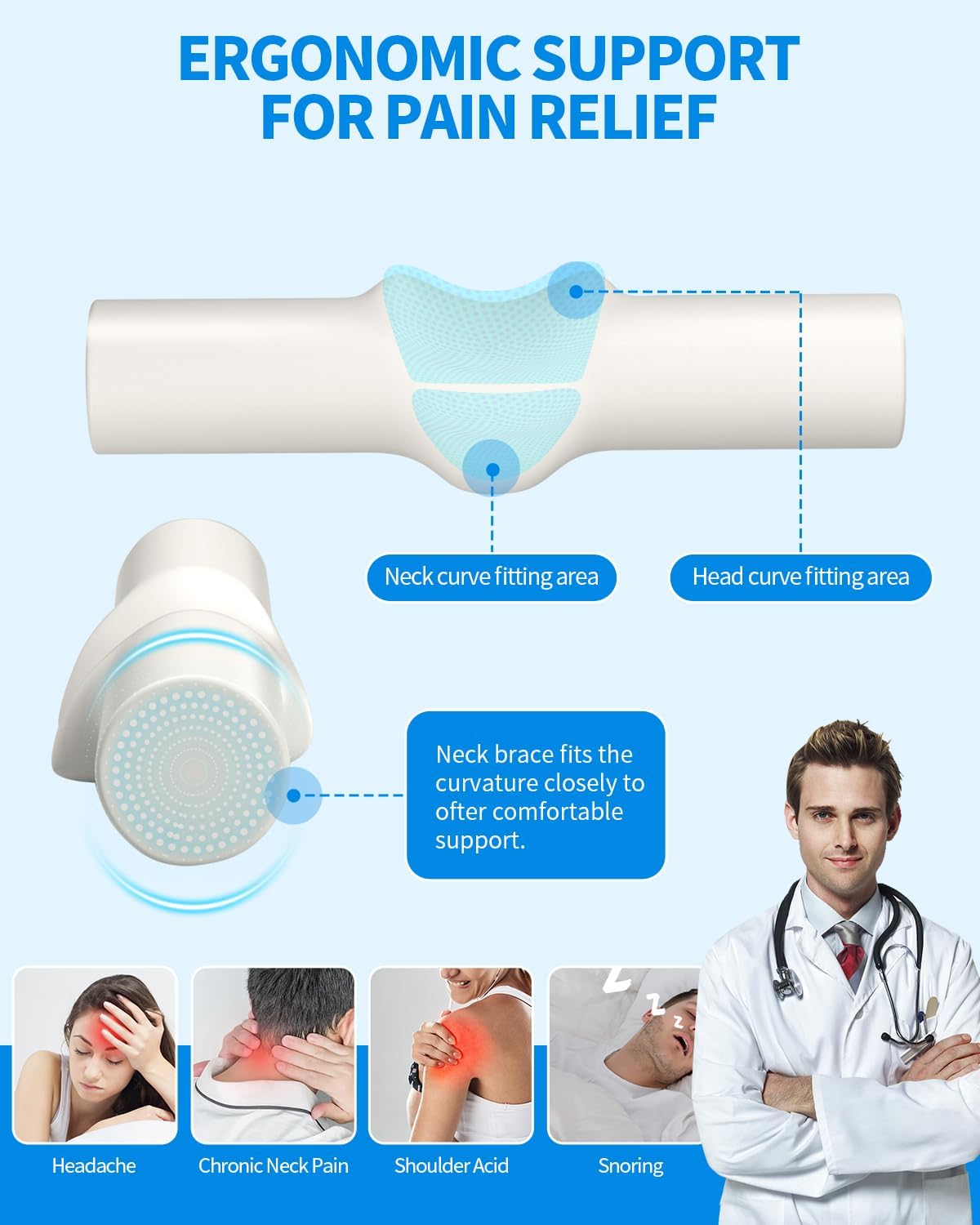 Adjustable Cervical Support Pillow for Neck and Shoulder Relief
