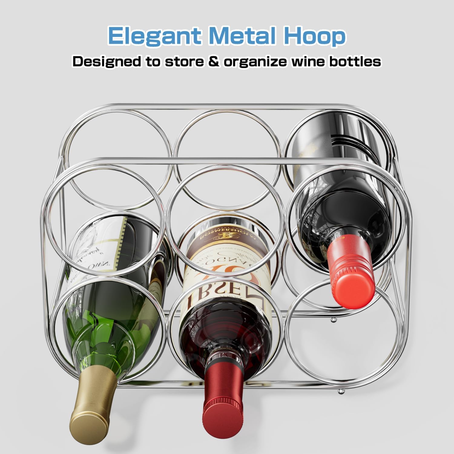 Buruis 6-Bottle Wine Rack Freestanding Metal Silver