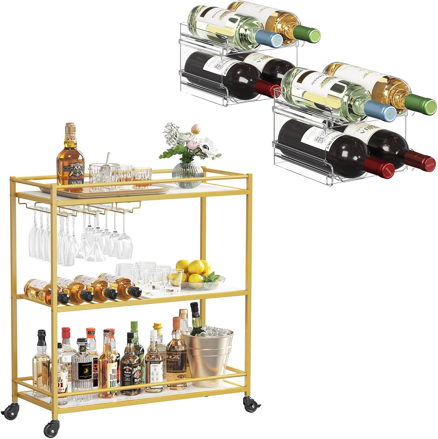 Lifewit 3 Tier Wine Rack with Lockable Wheels