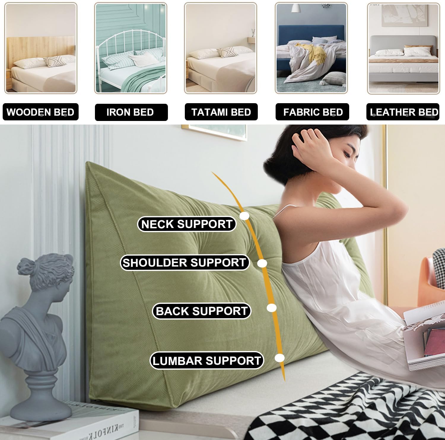 ZZYK Triangle Headboard Pillow Queen 59 Inches Green