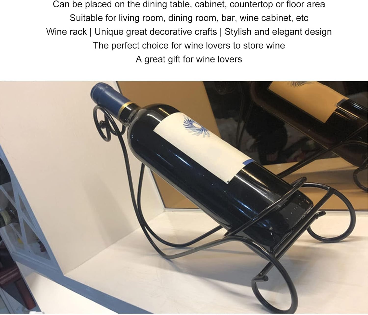 Cyrank Metal Wine Bottle Holder Black Tabletop Wine Rack