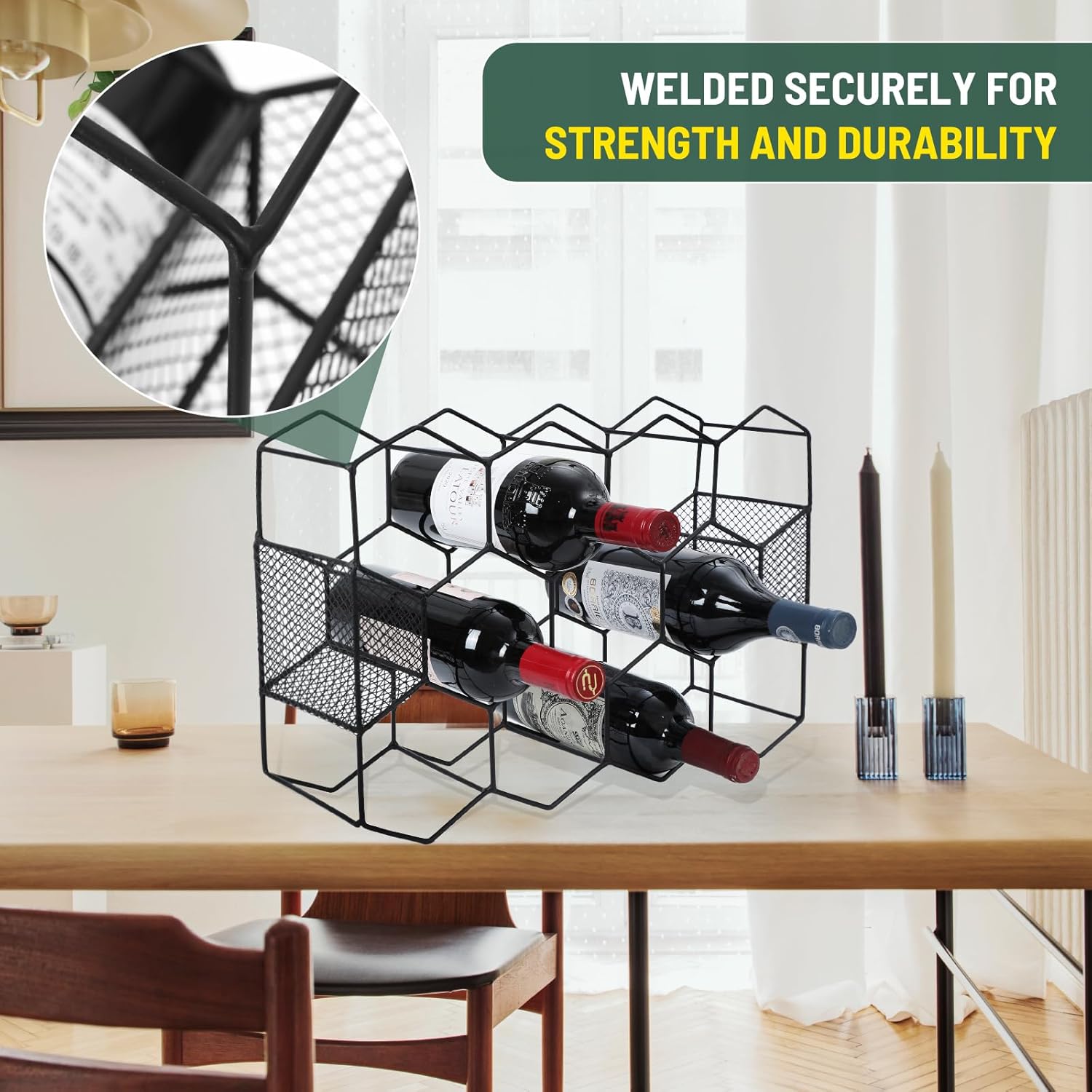 KFN 14 Bottle Tabletop Wine Rack Modern Black Metal 3 Tier
